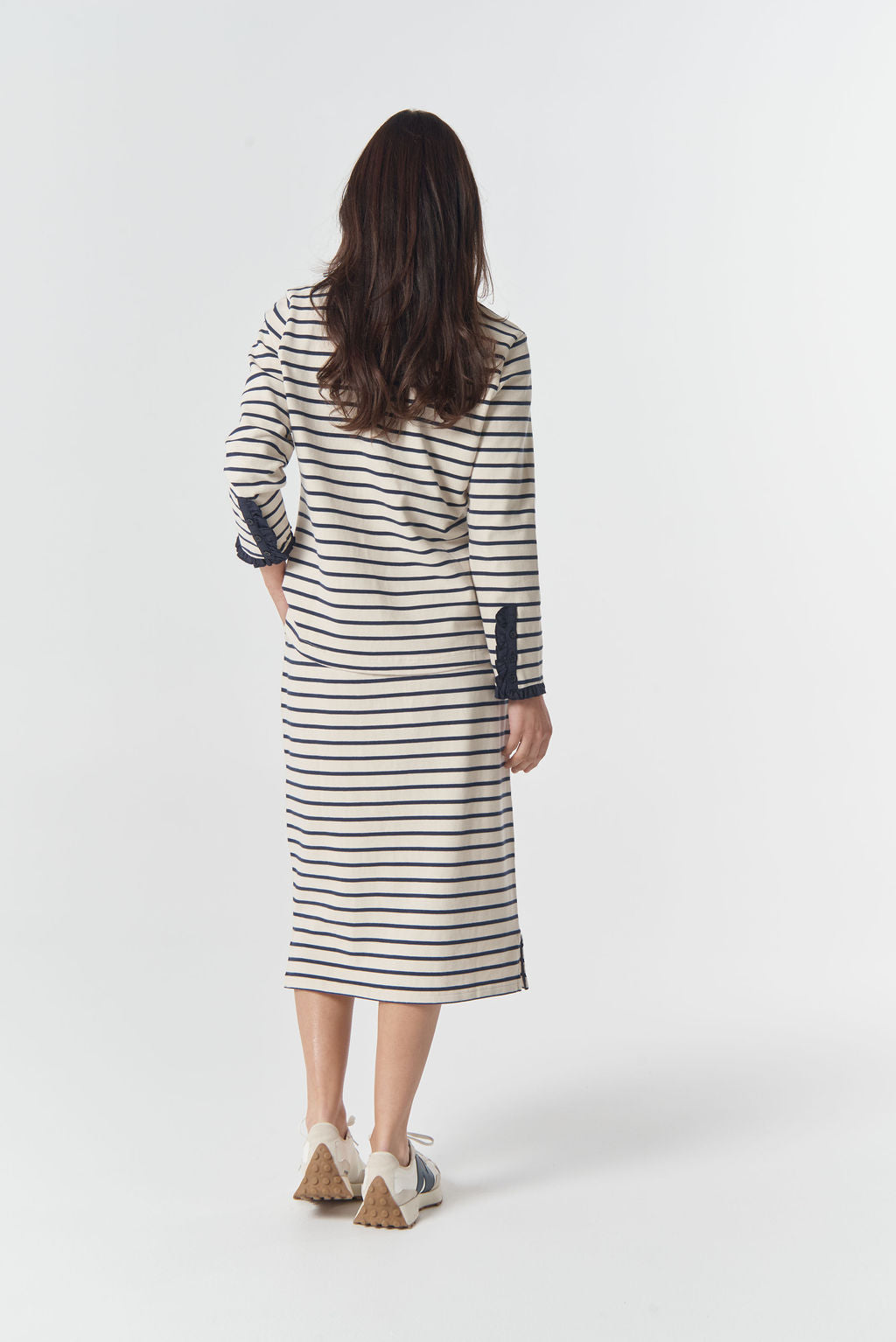 Goondiwindi Cotton Cradle Cotton Stripe Henley Top - Birch/Dark Navy