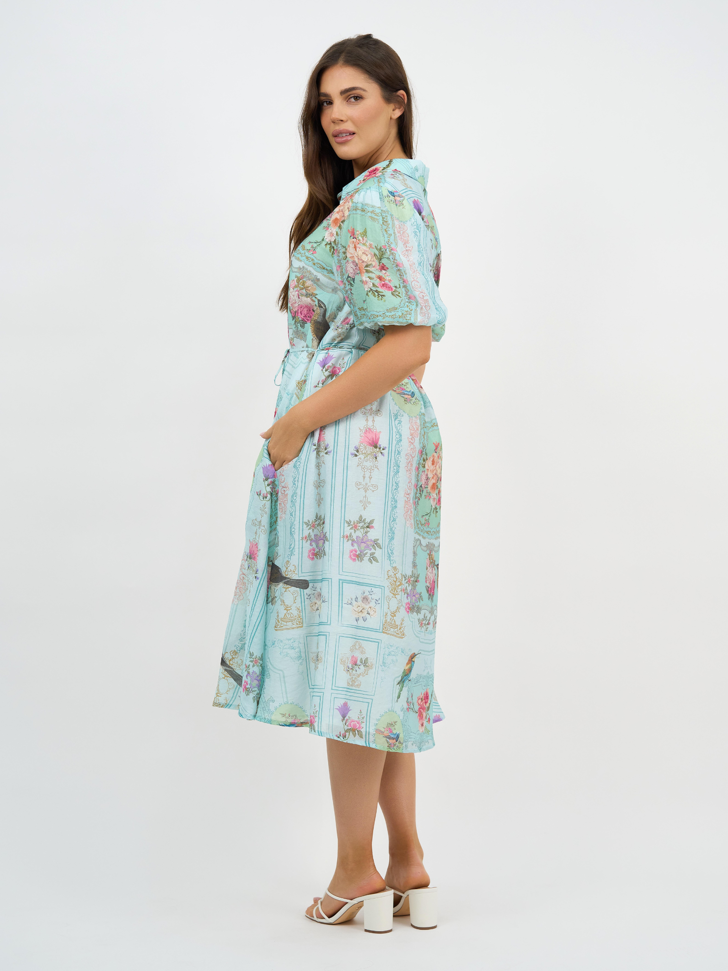 Liberty Rose Vintage Bird Print Shirt Dress