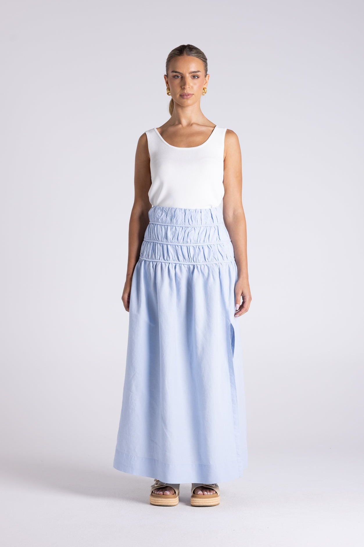 Two T's Gathered Midi Skirt - Cornflower