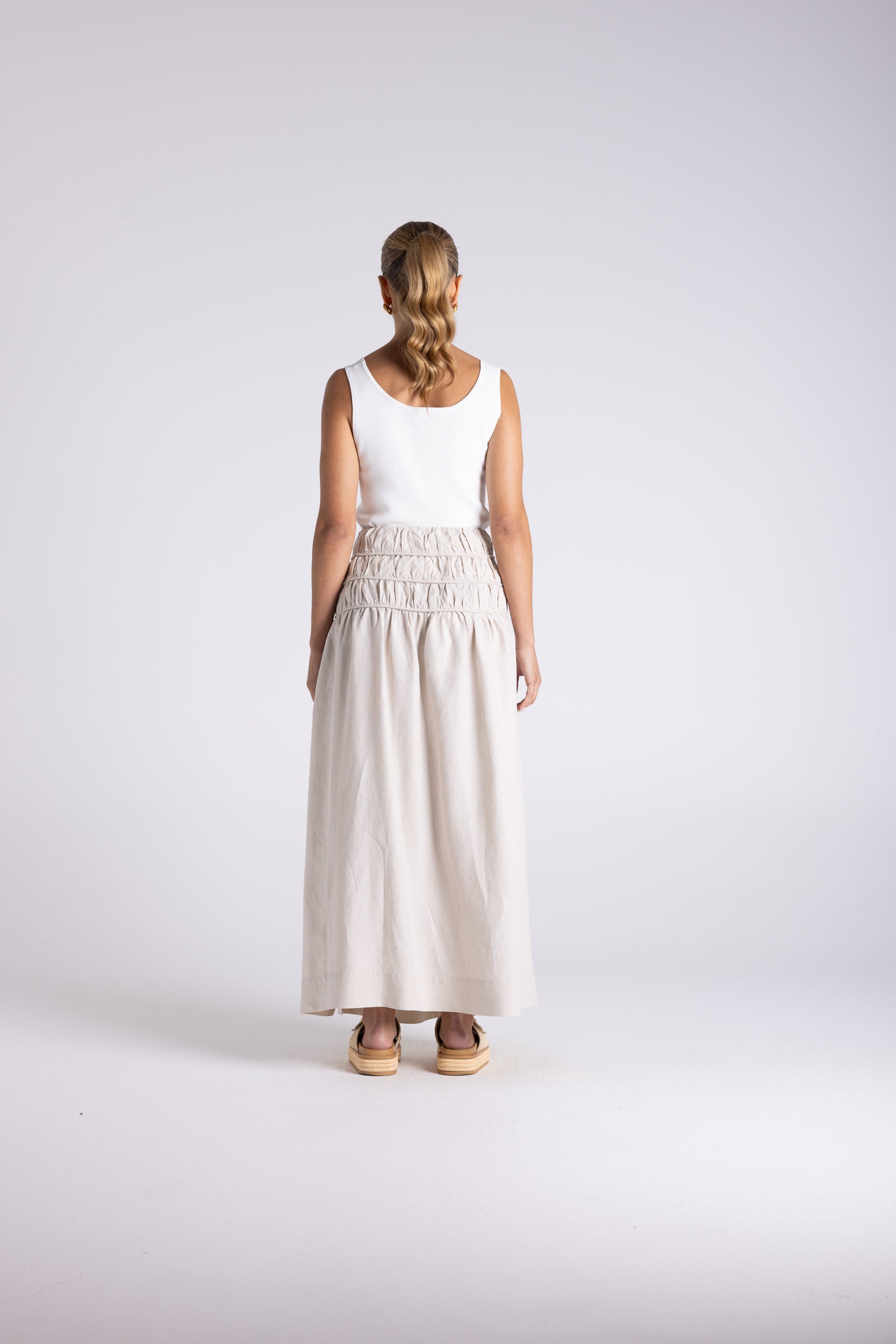 Two T's Gathered Midi Skirt - Straw