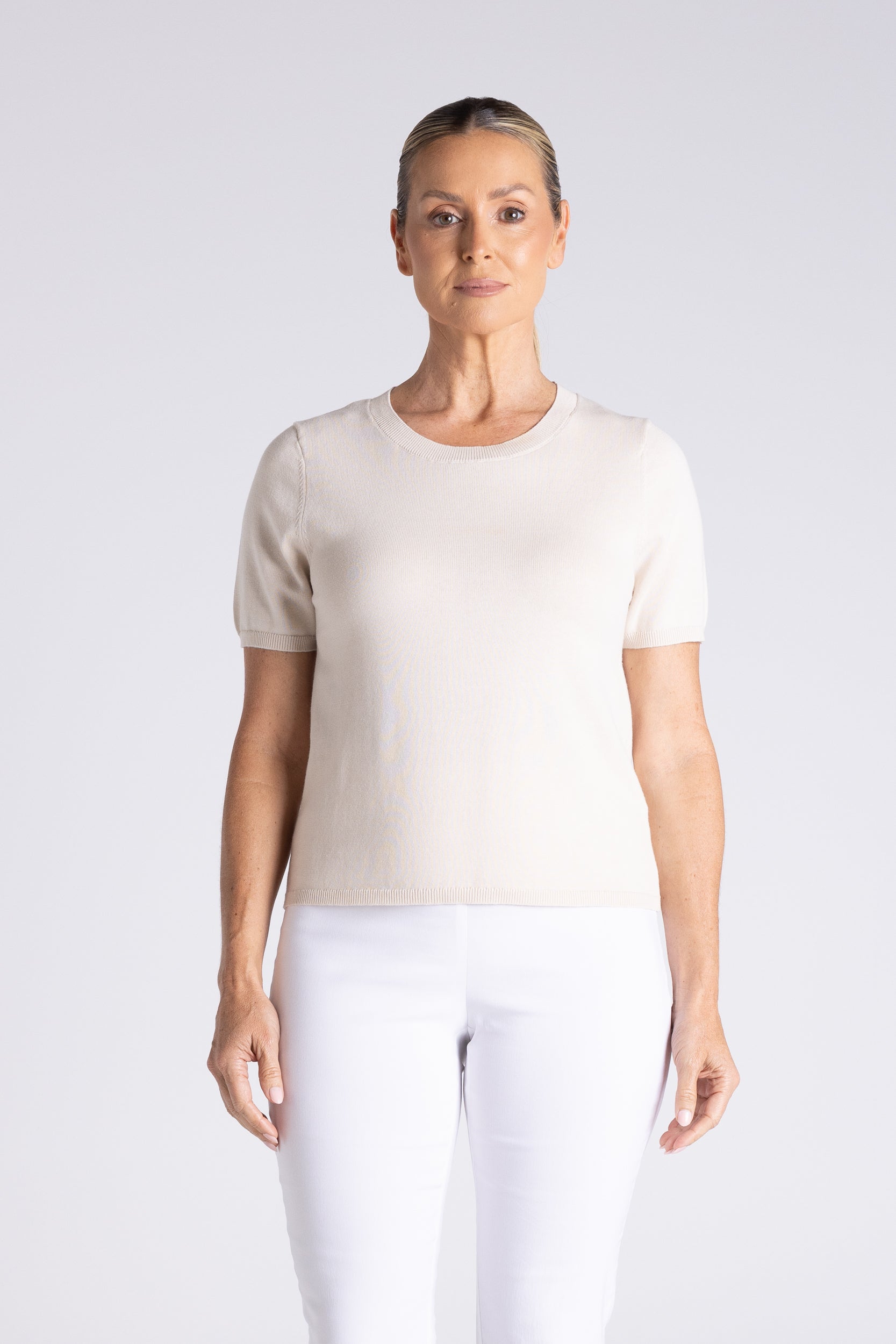 Two T's Tape Yarn Knit T-Shirt - Straw