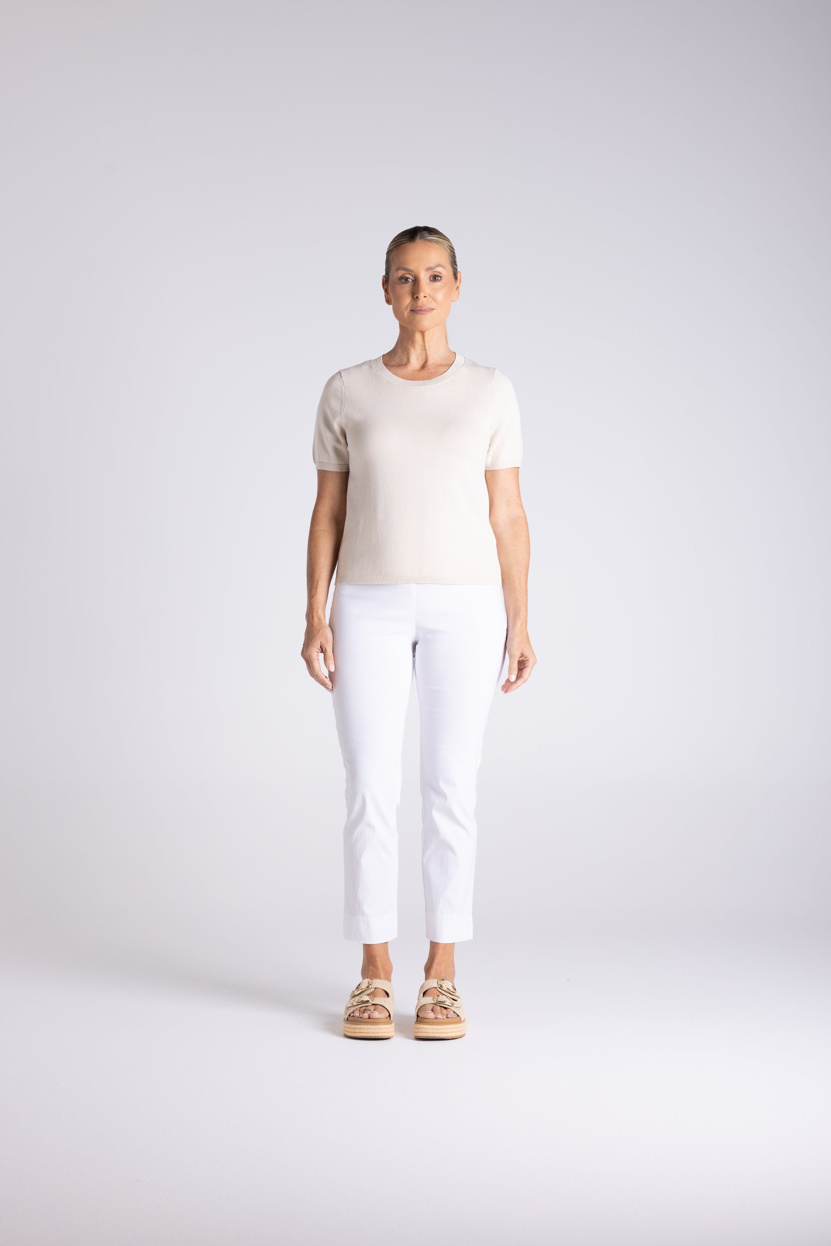 Two T's Tape Yarn Knit T-Shirt - Straw