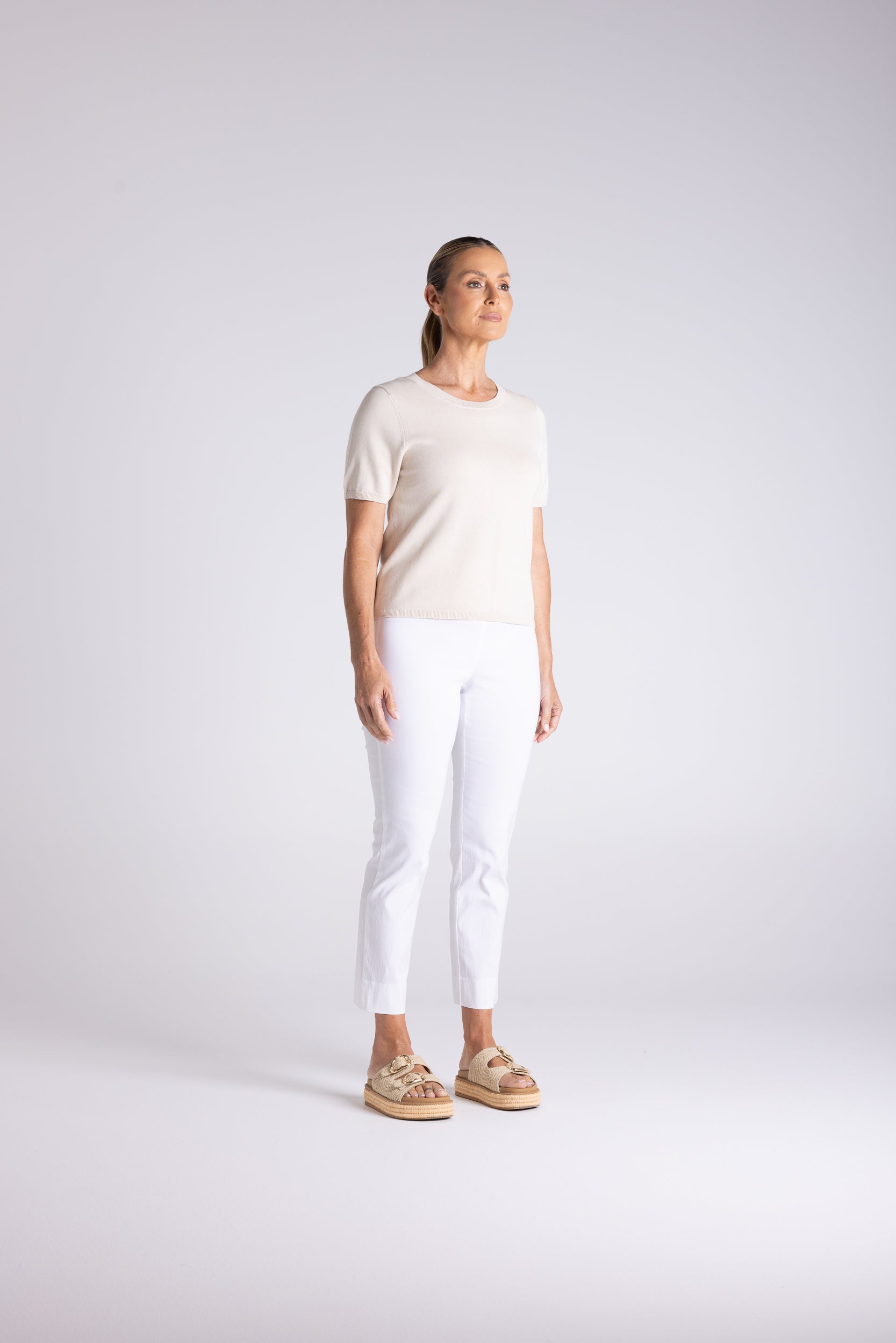 Two T's Tape Yarn Knit T-Shirt - Straw