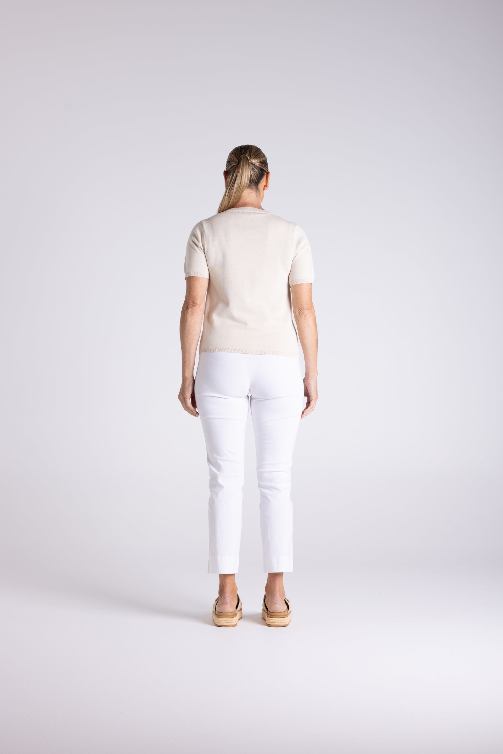 Two T's Tape Yarn Knit T-Shirt - Straw