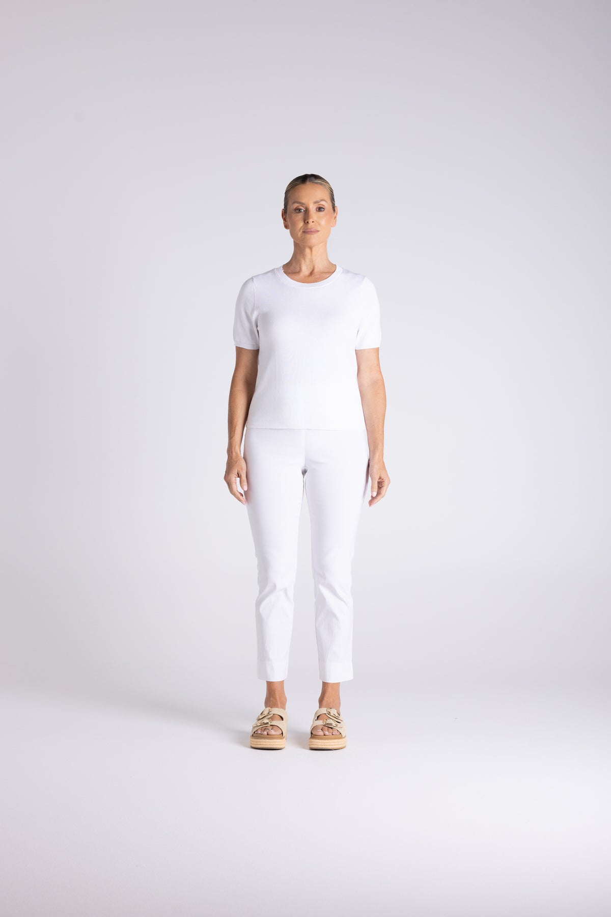 Two T's Tape Yarn Knit T-Shirt - White