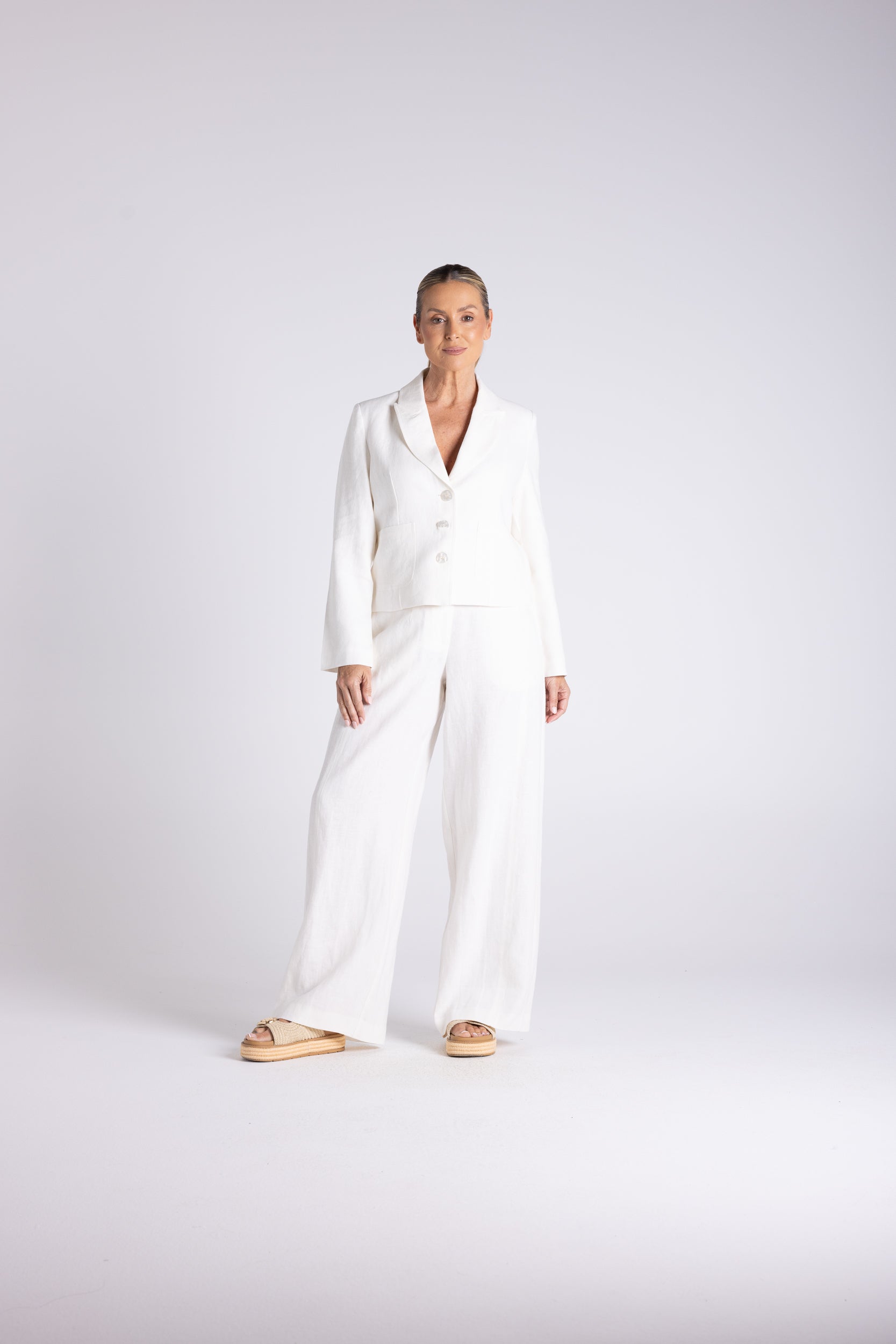 Two T's Tweed Linen Cropped Blazer - Milk