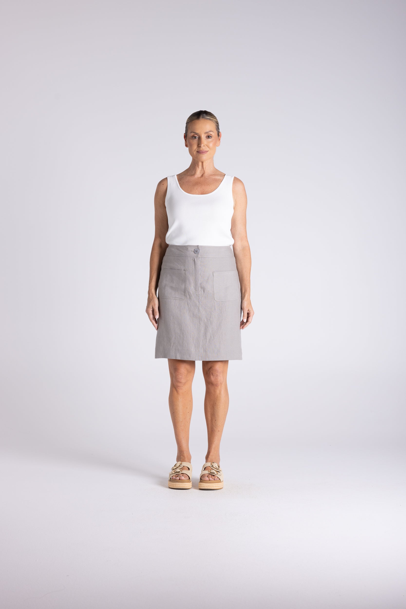 Two T's Tweed Linen Skirt - Dove