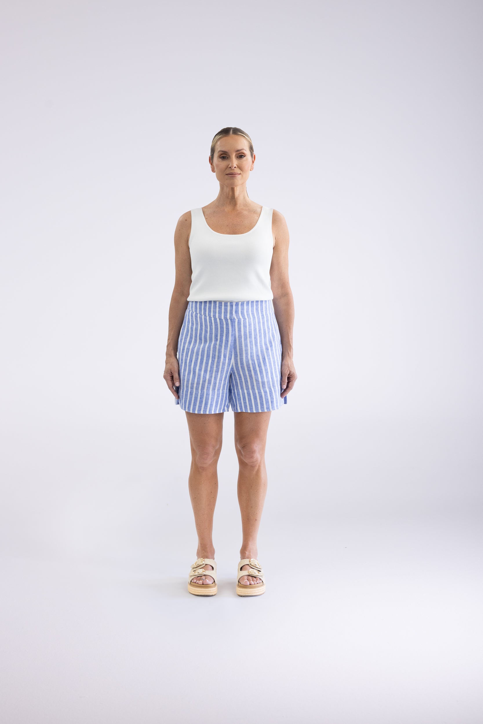 Two T's Amelia Stripe Short - Cornflower Blue/White