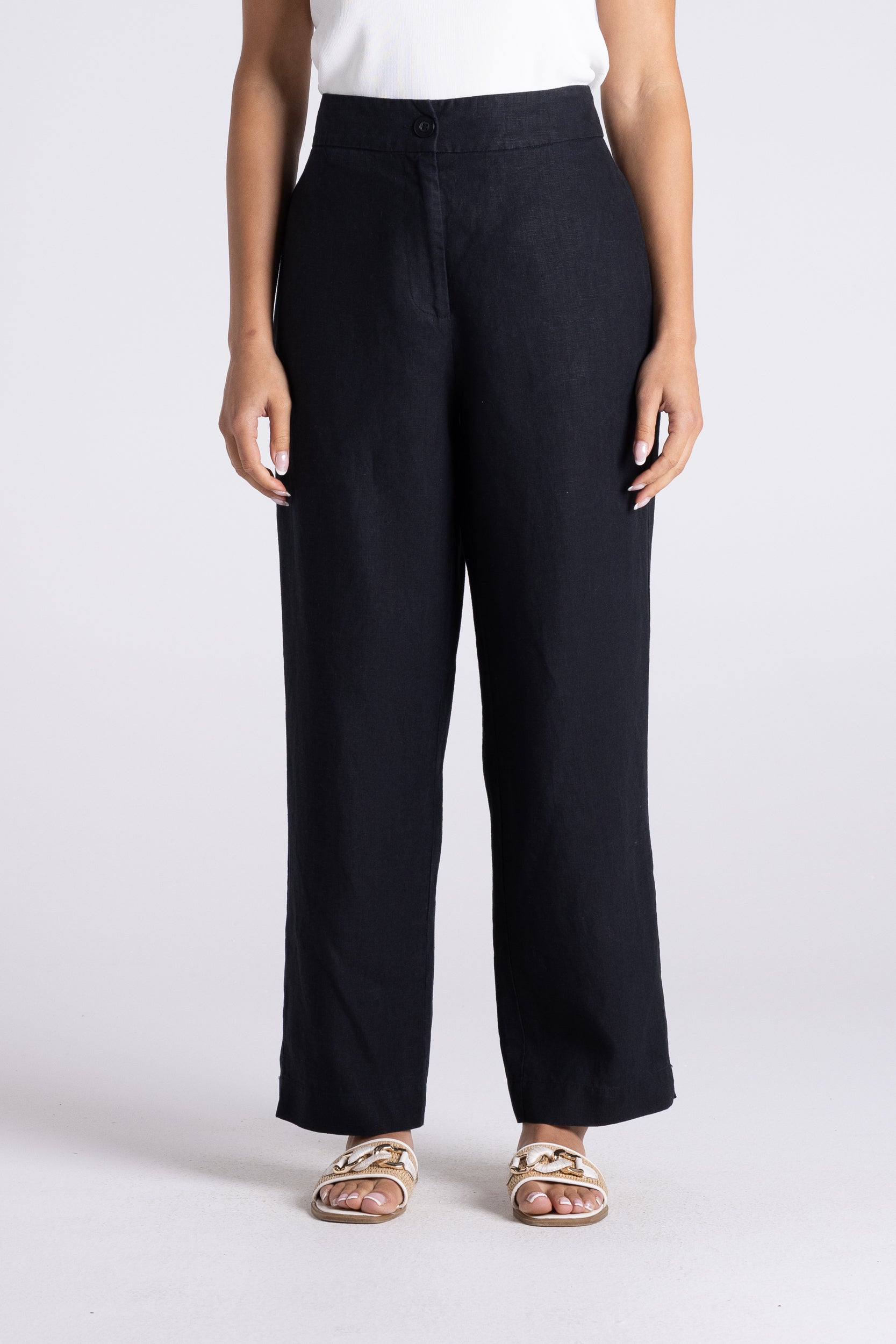 Two T's Luna 7/8 Linen Pant - Black