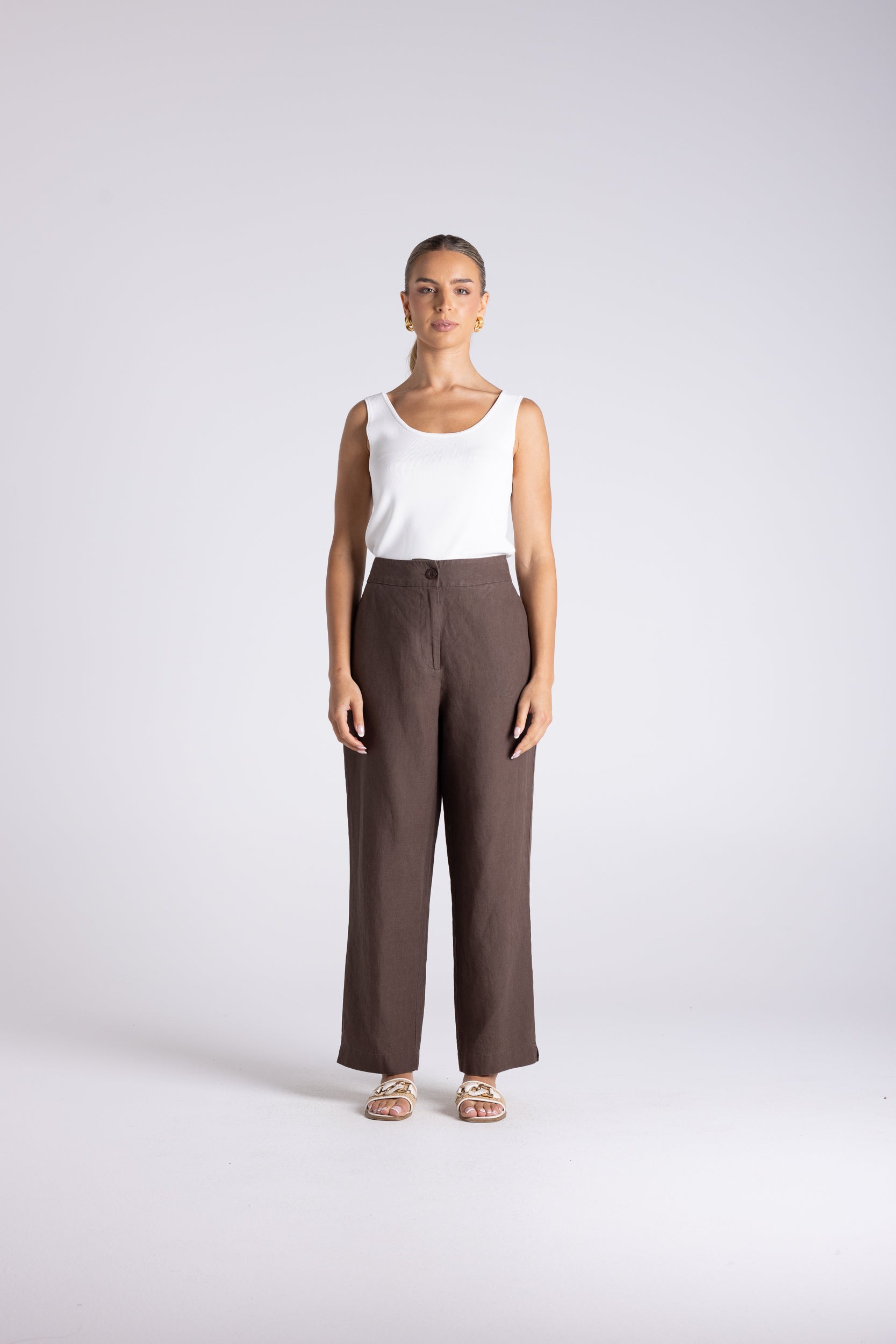 Two T's Luna 7/8 Linen Pant - Chestnut
