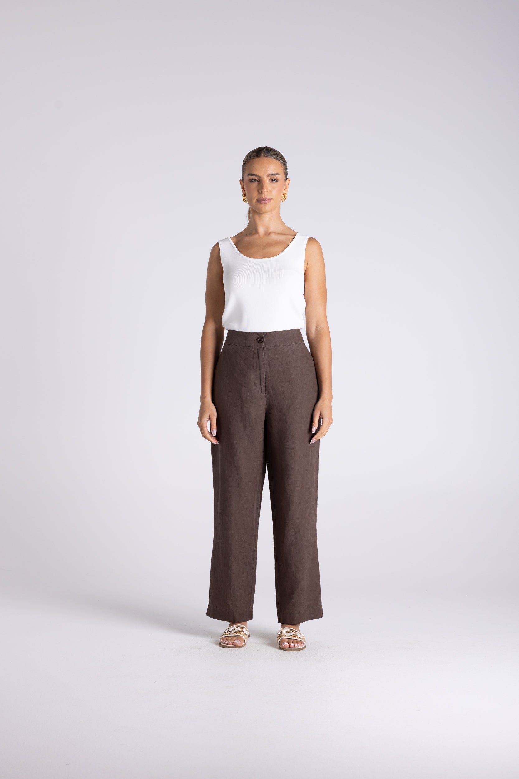 Two T's Luna 7/8 Linen Pant - Chestnut