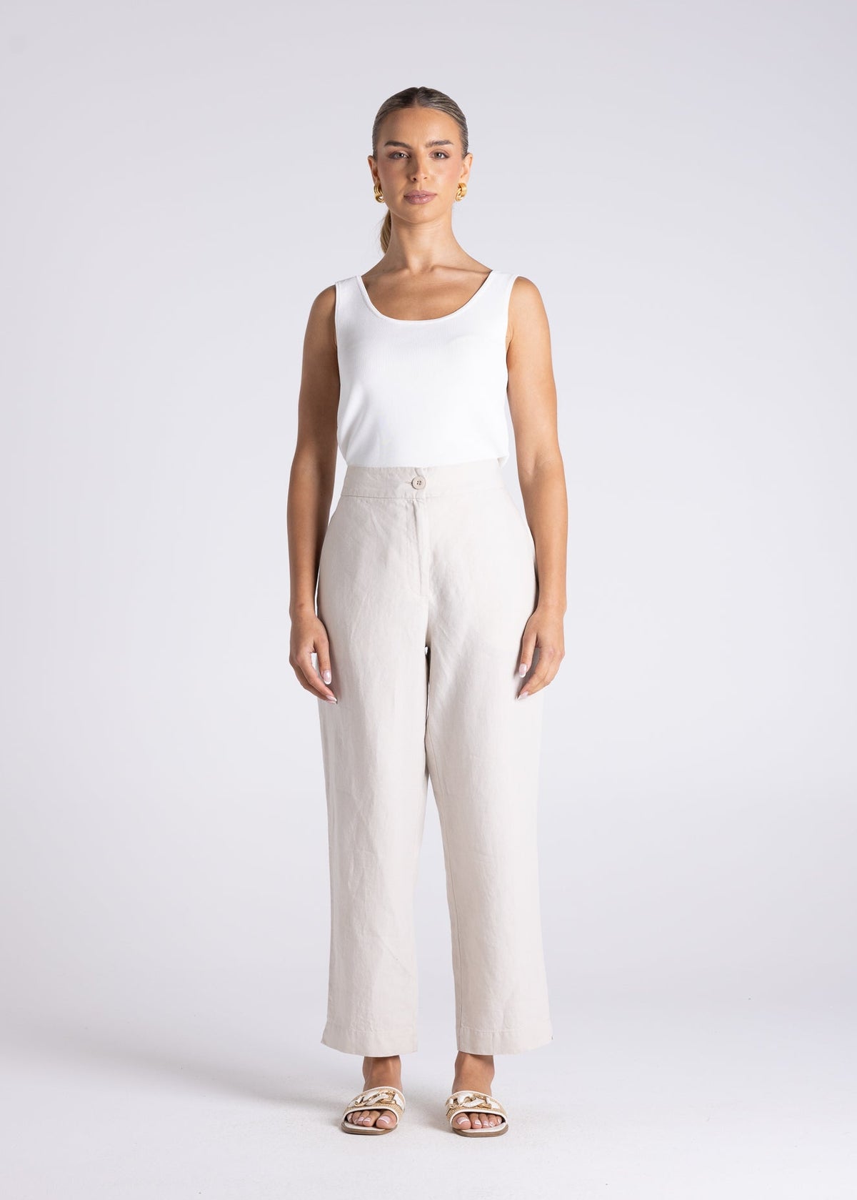 Two T's Luna 7/8 Linen Pant - Straw