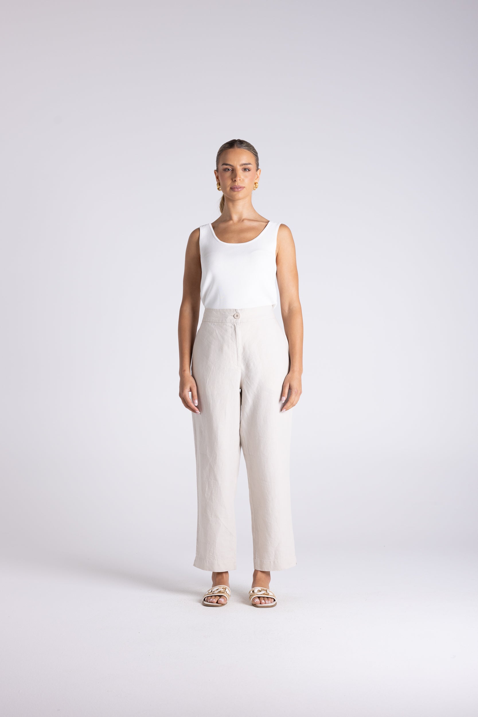 Two T's Luna 7/8 Linen Pant - Straw