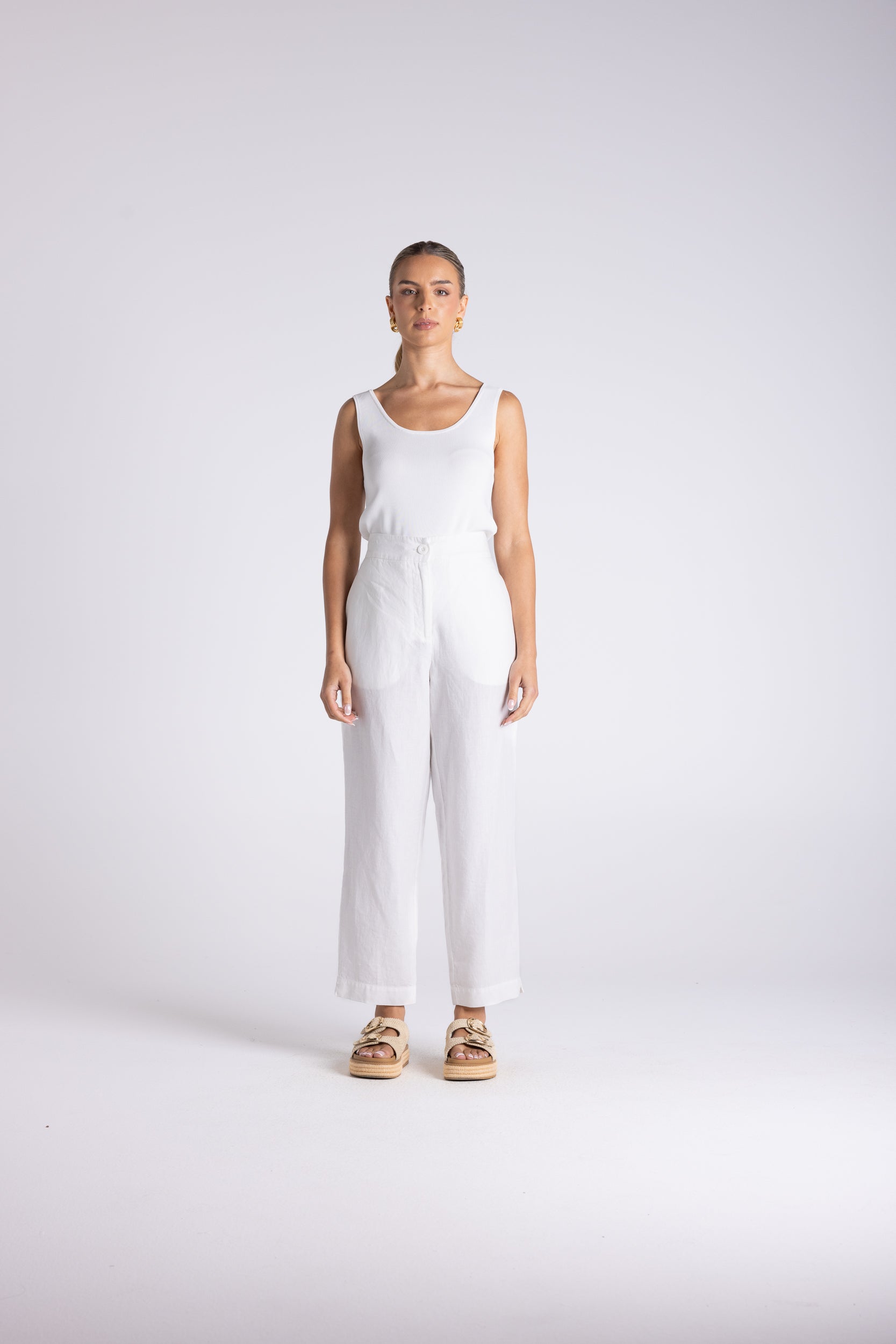 Two T's Luna 7/8 Linen Pant - White