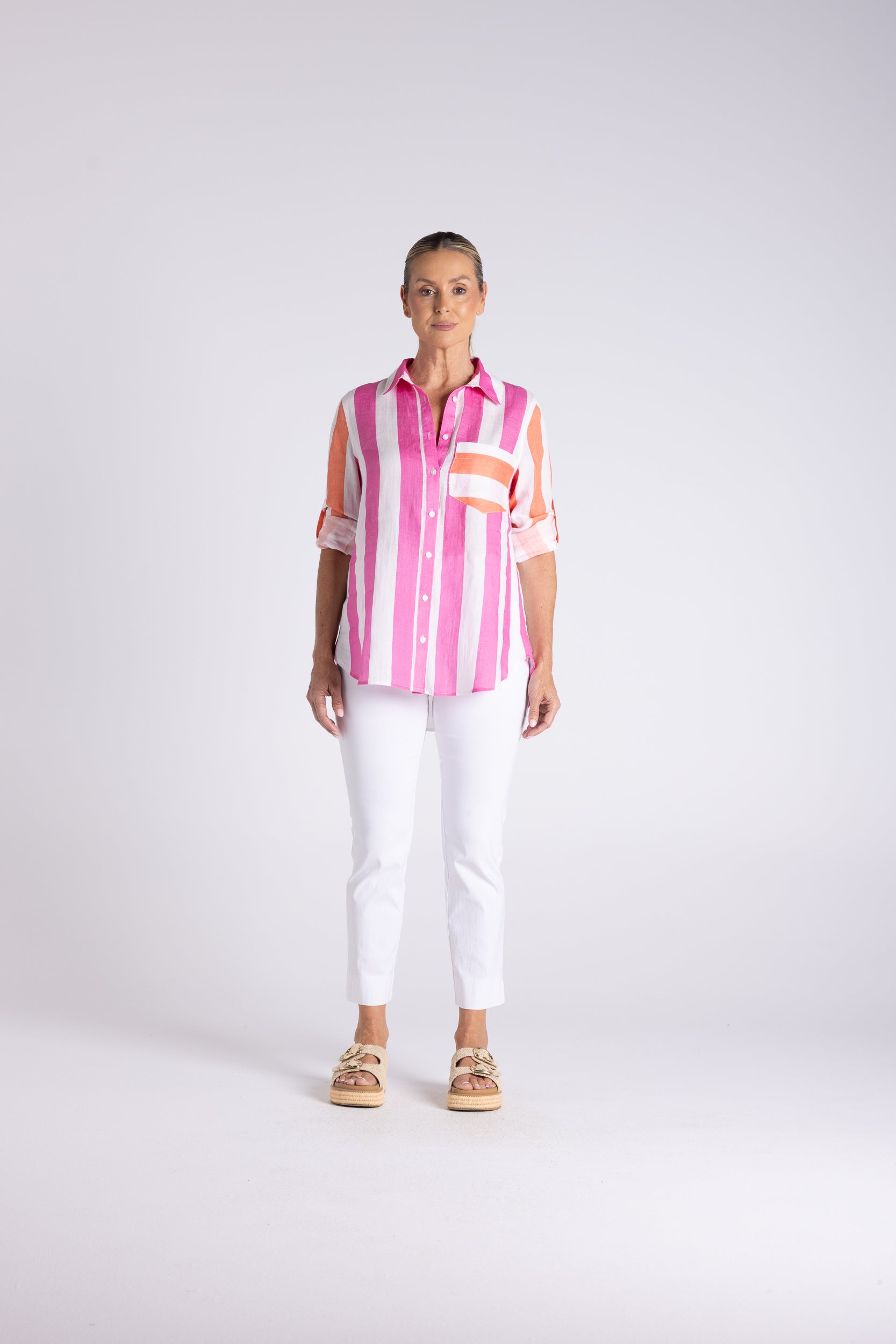 Two T's Candy Stripe Oversized Shirt - Pink/Orange Stripe