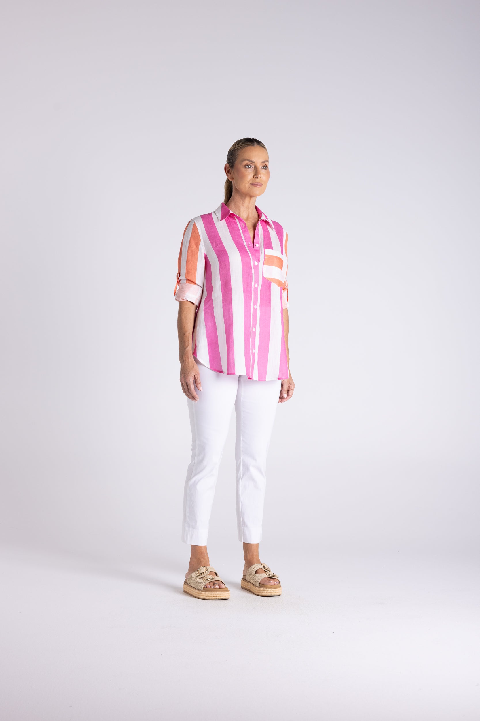 Two T's Candy Stripe Oversized Shirt - Pink/Orange Stripe