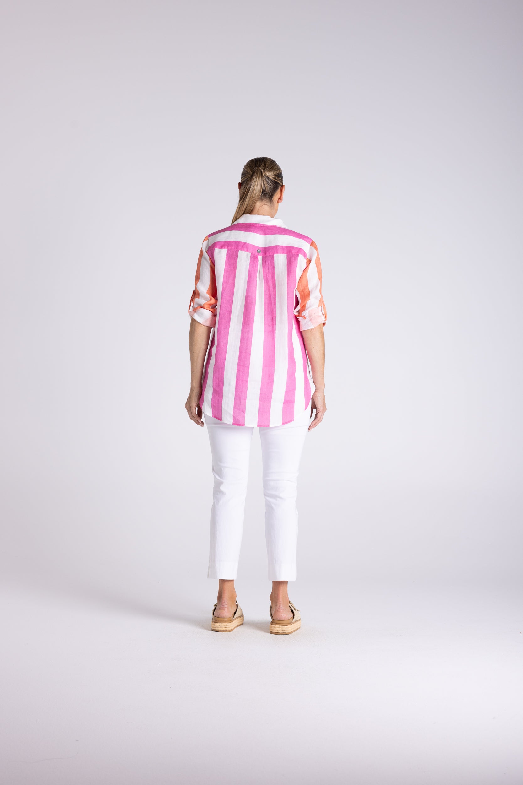 Two T's Candy Stripe Oversized Shirt - Pink/Orange Stripe