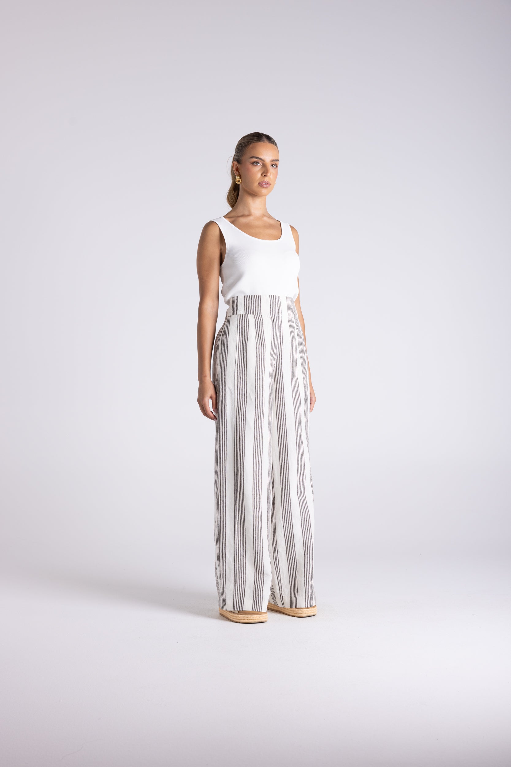 Two T's Mini Stripe Wide Leg Pant - Milk/Chestnut