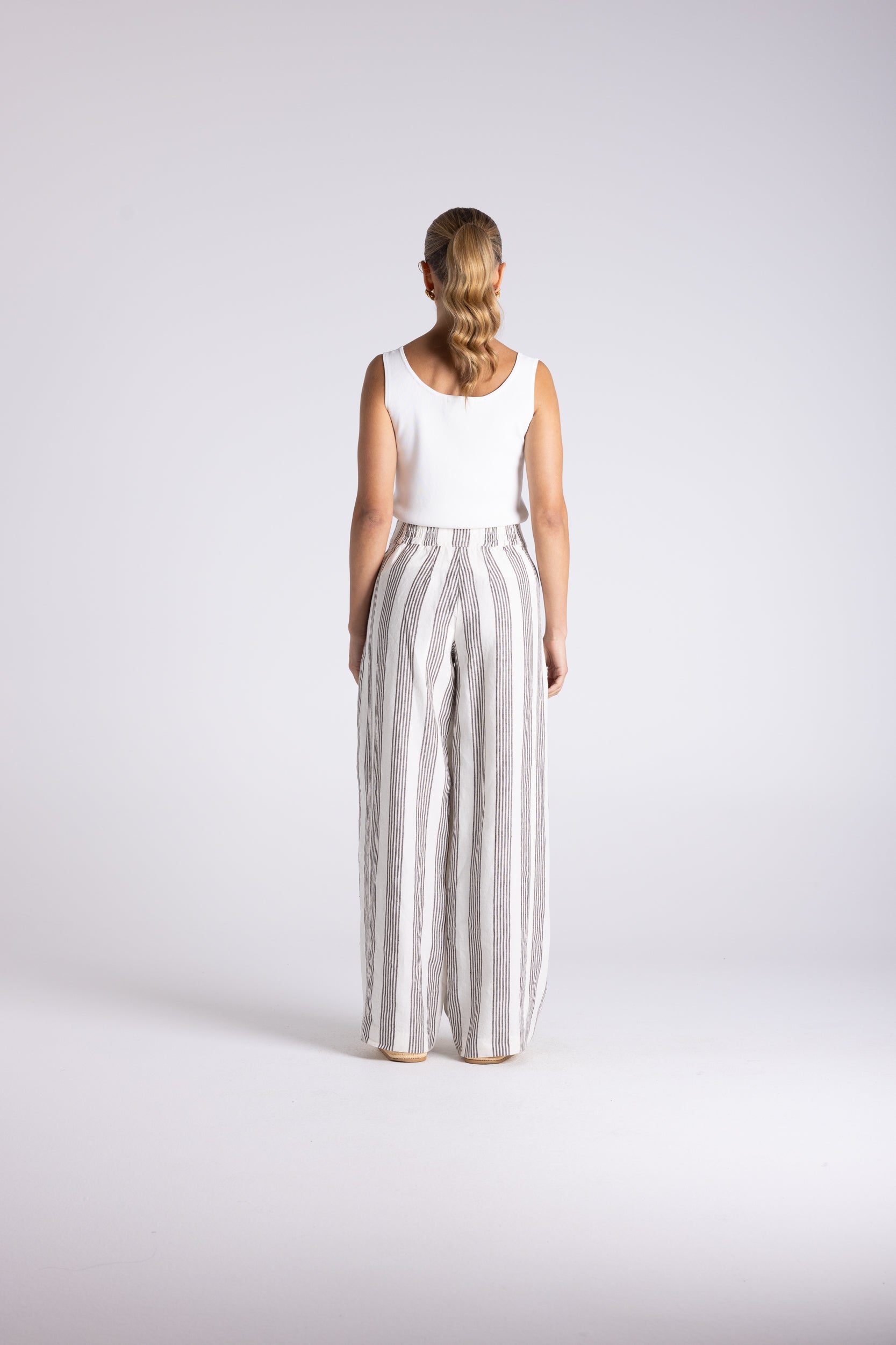 Two T's Mini Stripe Wide Leg Pant - Milk/Chestnut