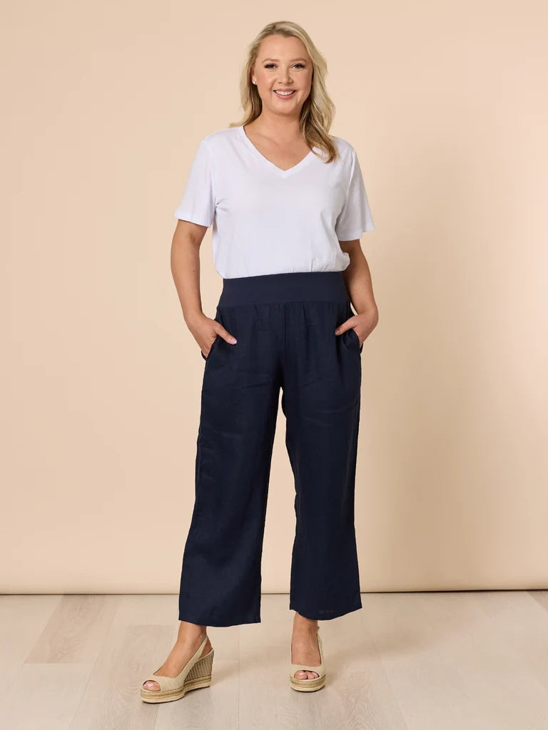 Gordon Smith Lara Wide Leg Linen Pant - Navy