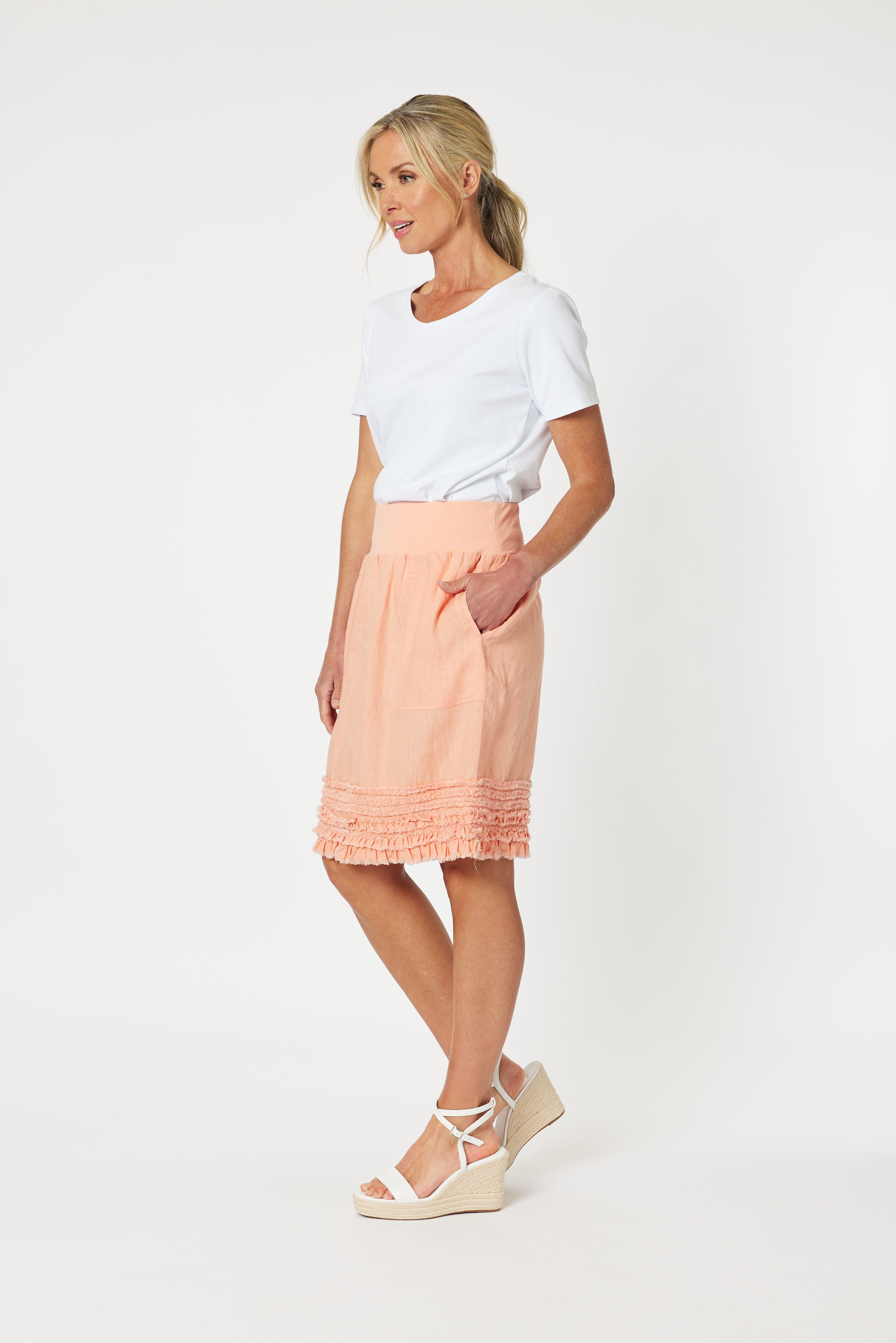 Gordon Smith Mimi Linen Ruffle Hem Skirt - Mandarin