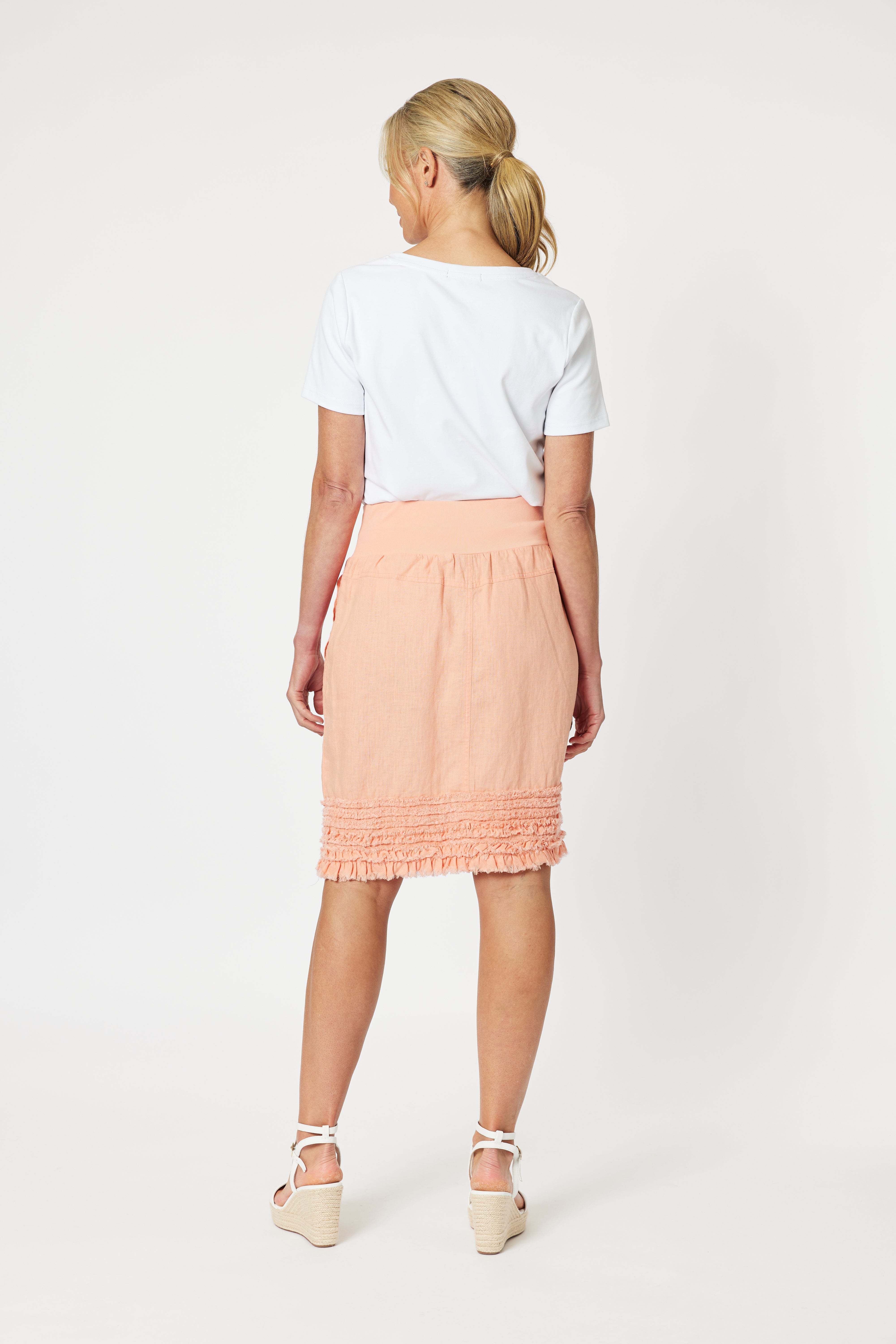 Gordon Smith Mimi Linen Ruffle Hem Skirt - Mandarin