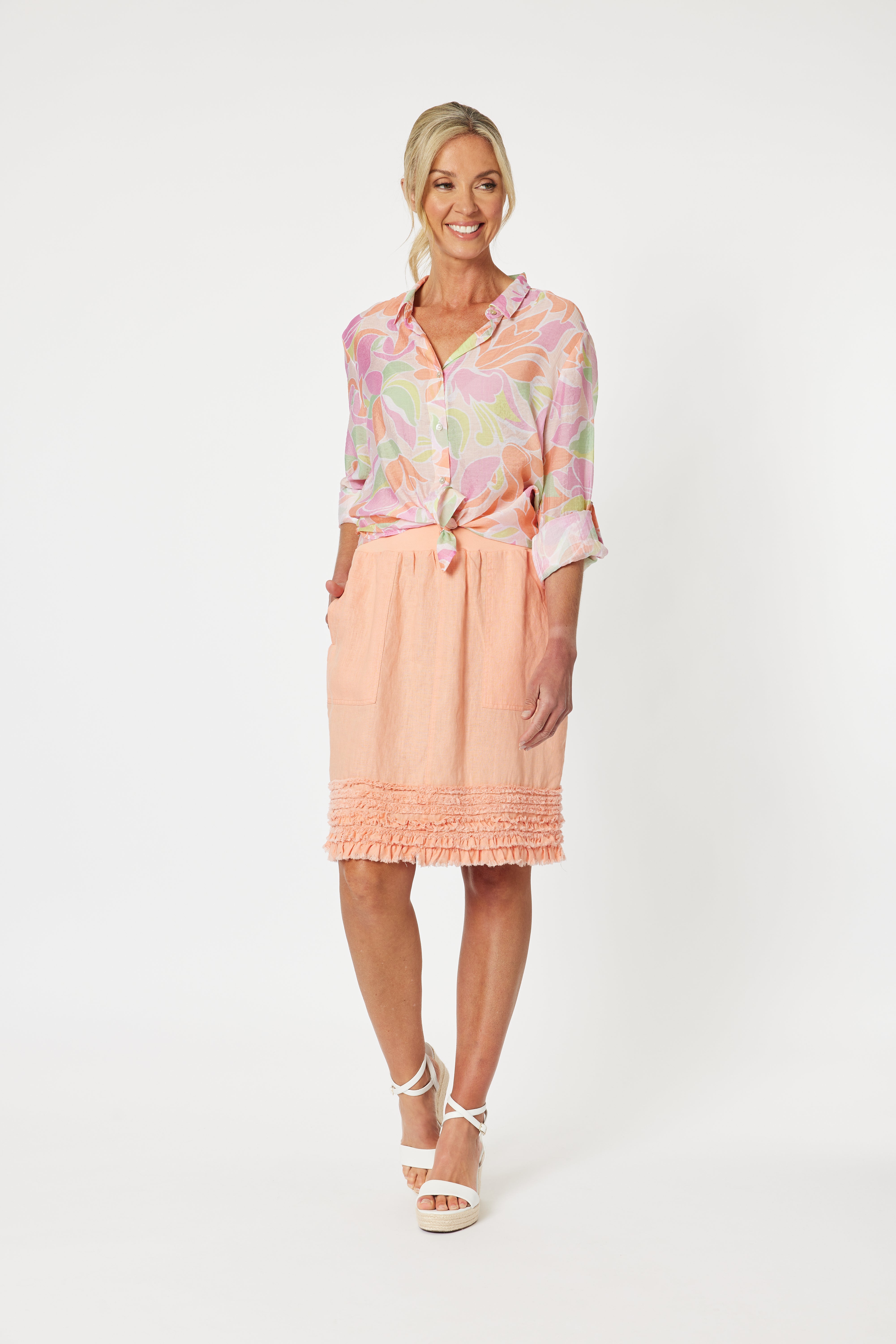 Gordon Smith Mimi Linen Ruffle Hem Skirt - Mandarin