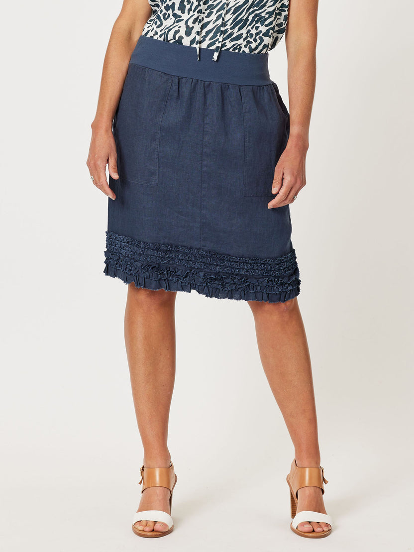 Gordon Smith Mimi Linen Ruffle Hem Skirt - Navy