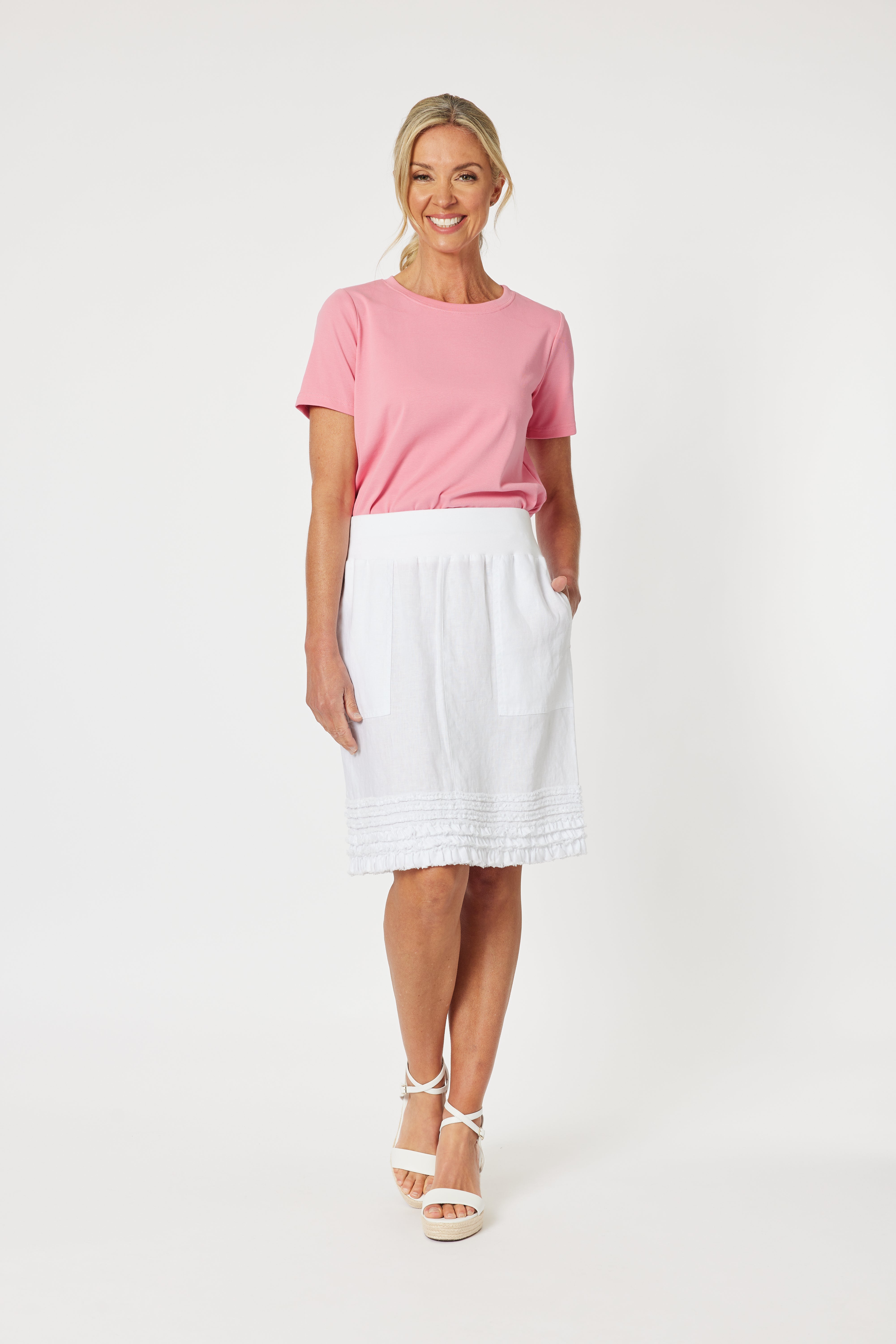 Gordon Smith Mimi Linen Ruffle Hem Skirt - White