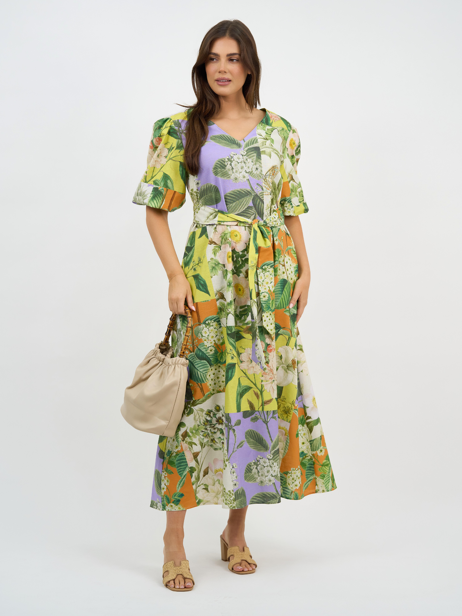 Liberty Rose Botanical Patchwork Midi Dress