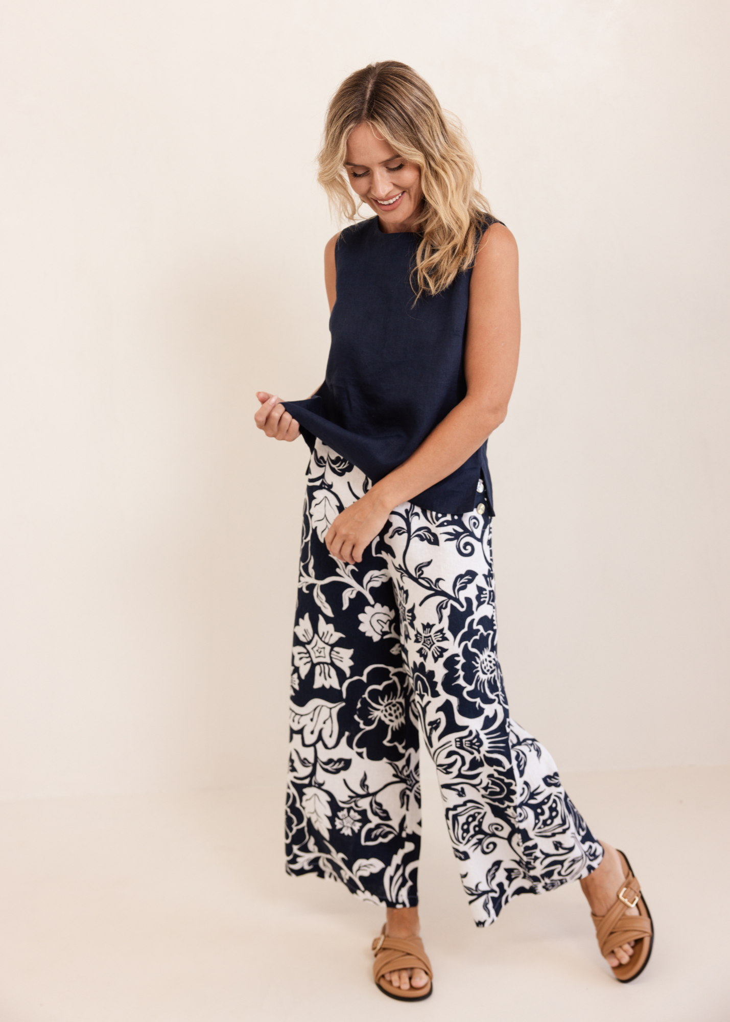 See Saw Sleeveless Button Back Top - Navy
