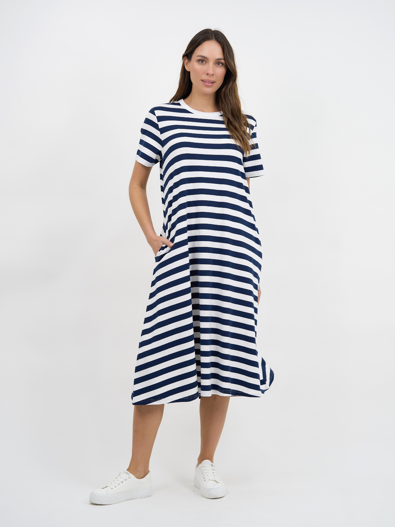 Liberty Rose Essential Cotton Dress - Navy/White Stripe