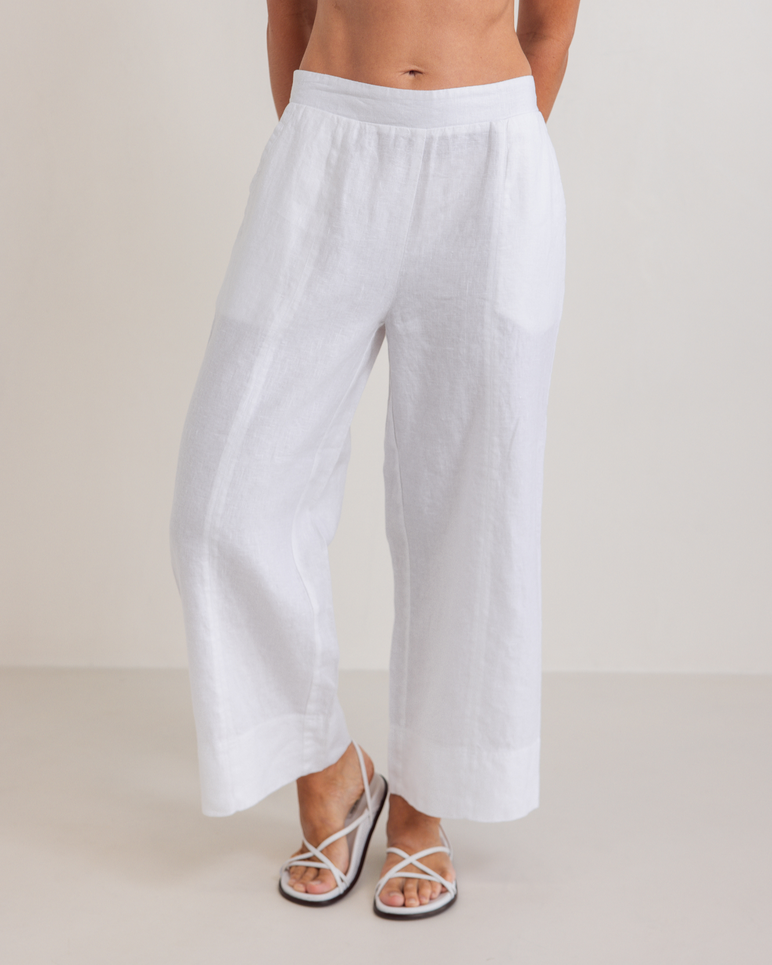 See Saw 7/8 Seam Detail Wide Leg Pant - White