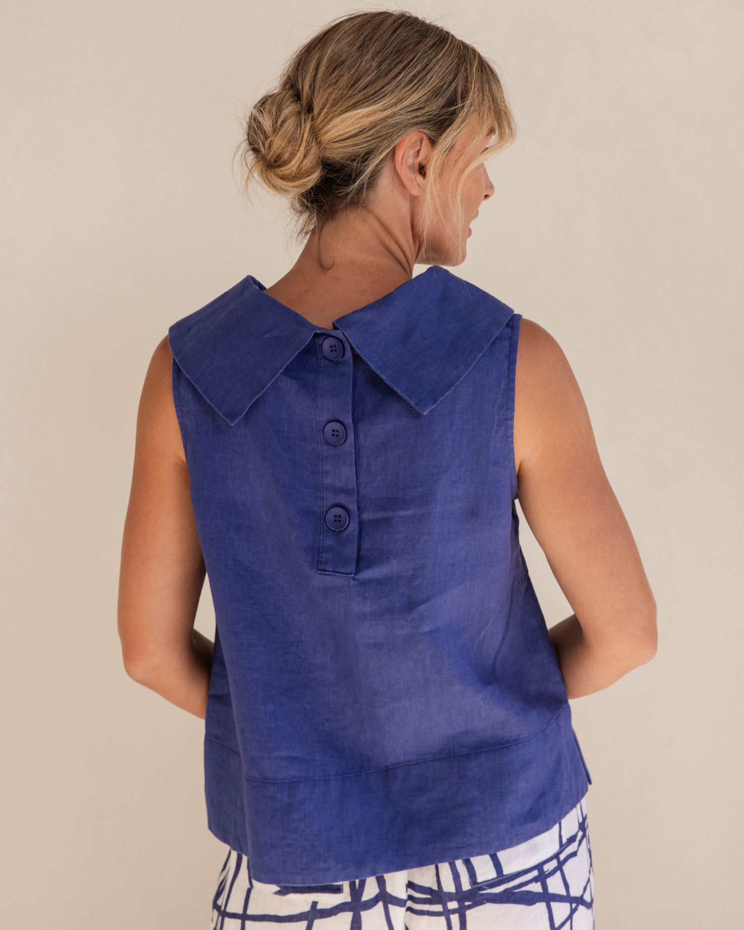See Saw Button Back Cowl Neck Top - Denim