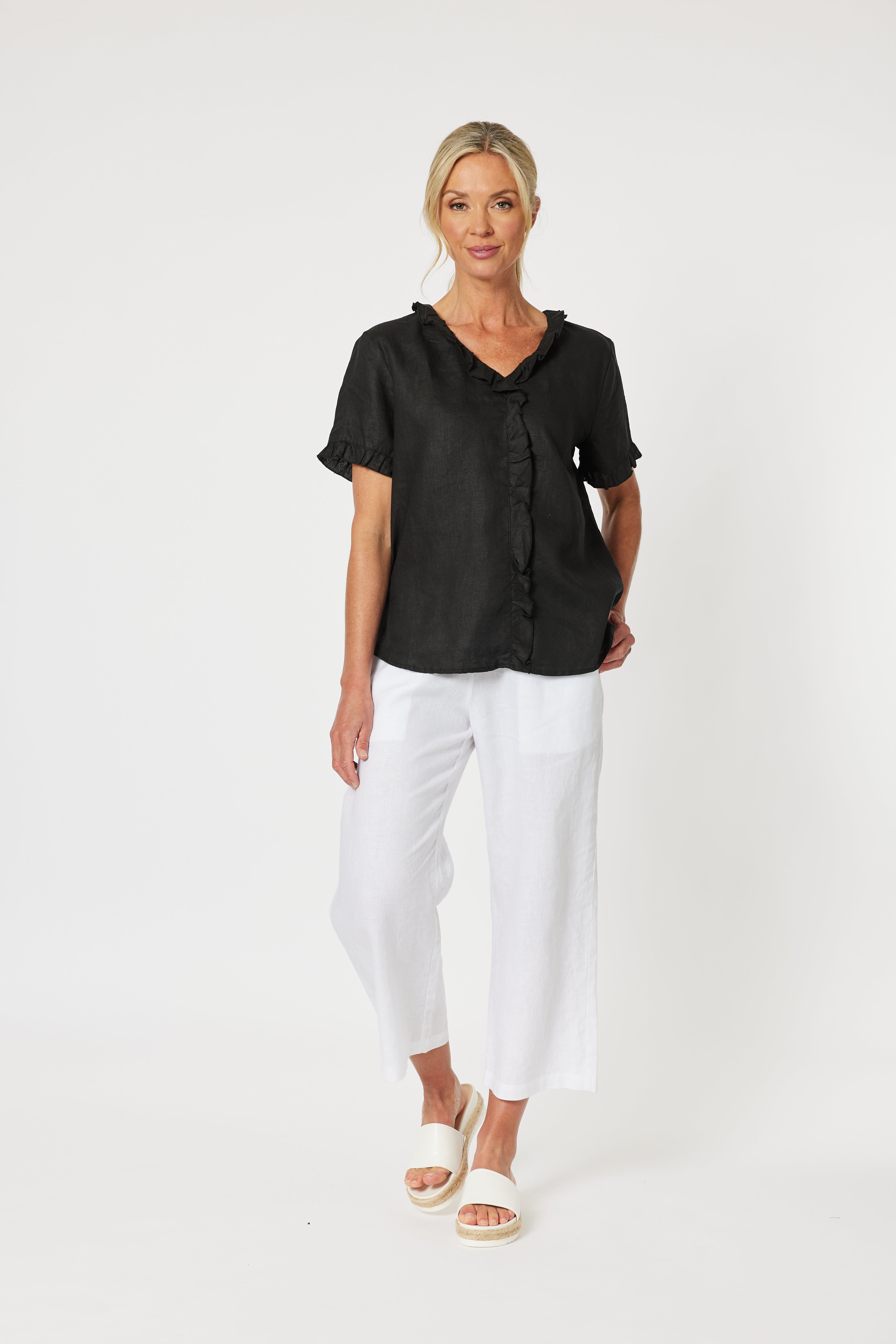 Gordon Smith Lara Wide Leg Linen Pant - White