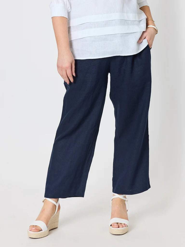 Gordon Smith Lara Wide Leg Linen Pant - Navy