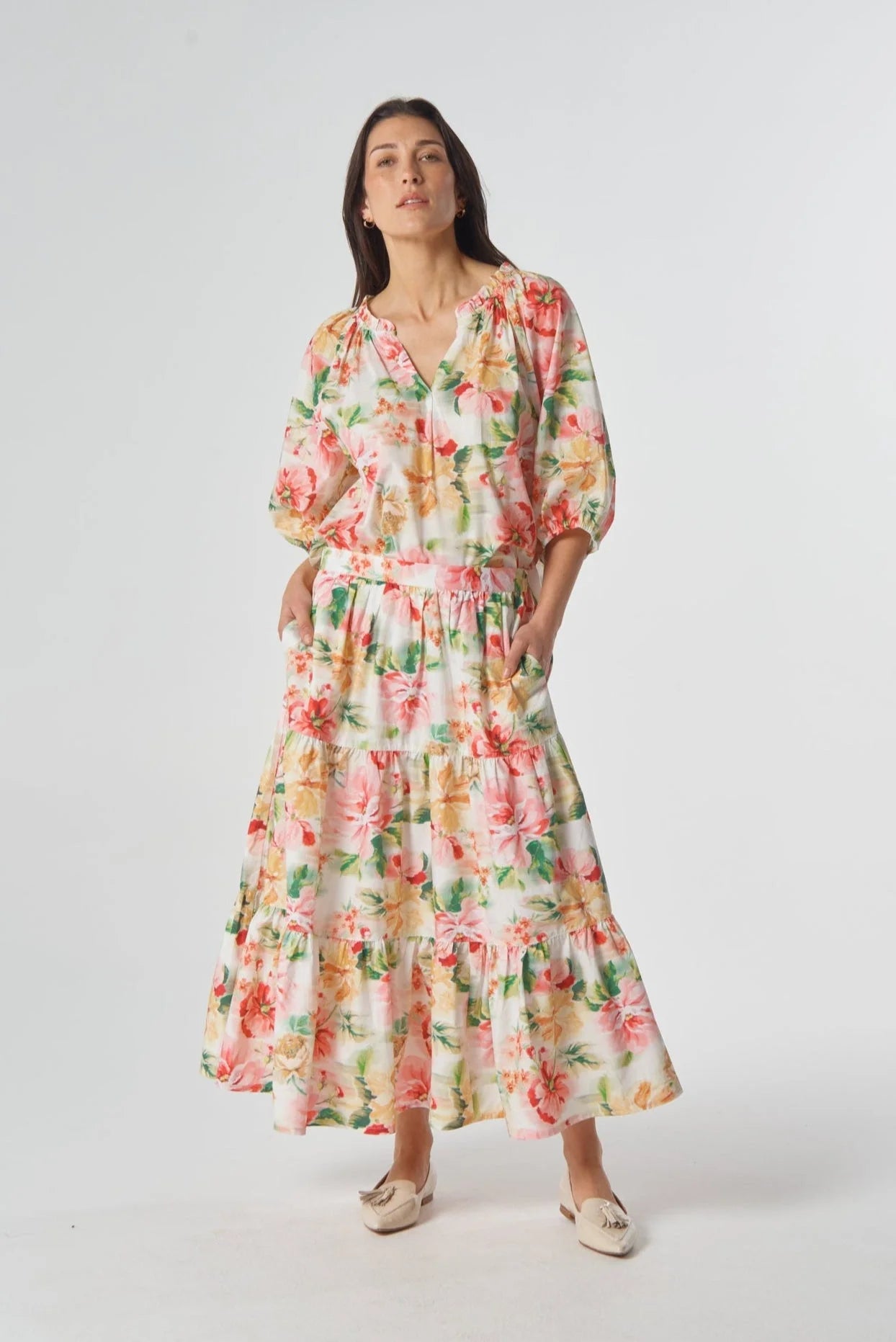 Goondiwindi Cotton Gather Cotton Blouse - Blurred Floral