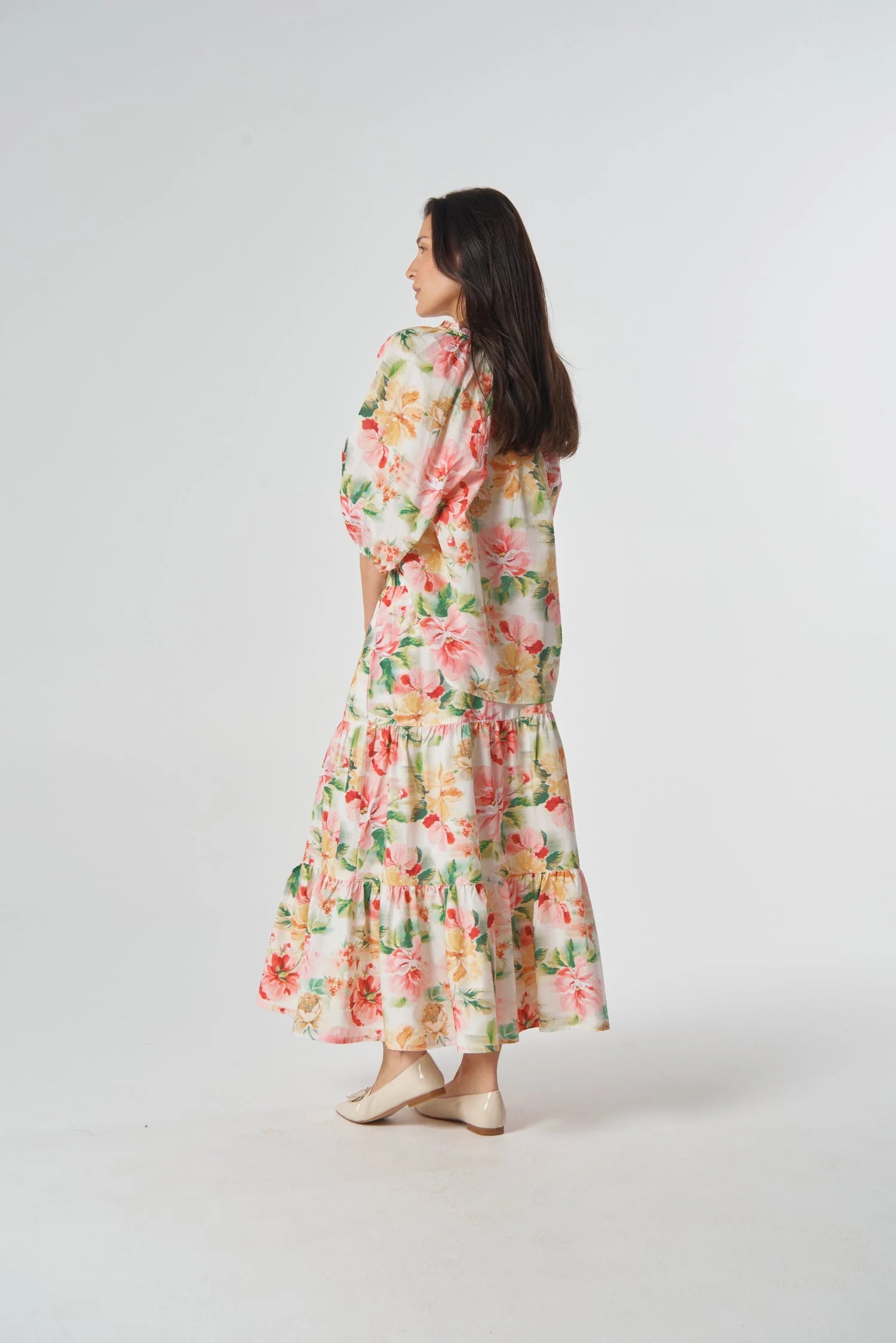 Goondiwindi Cotton Lagoon Tiered Cotton Skirt - Blurred Floral