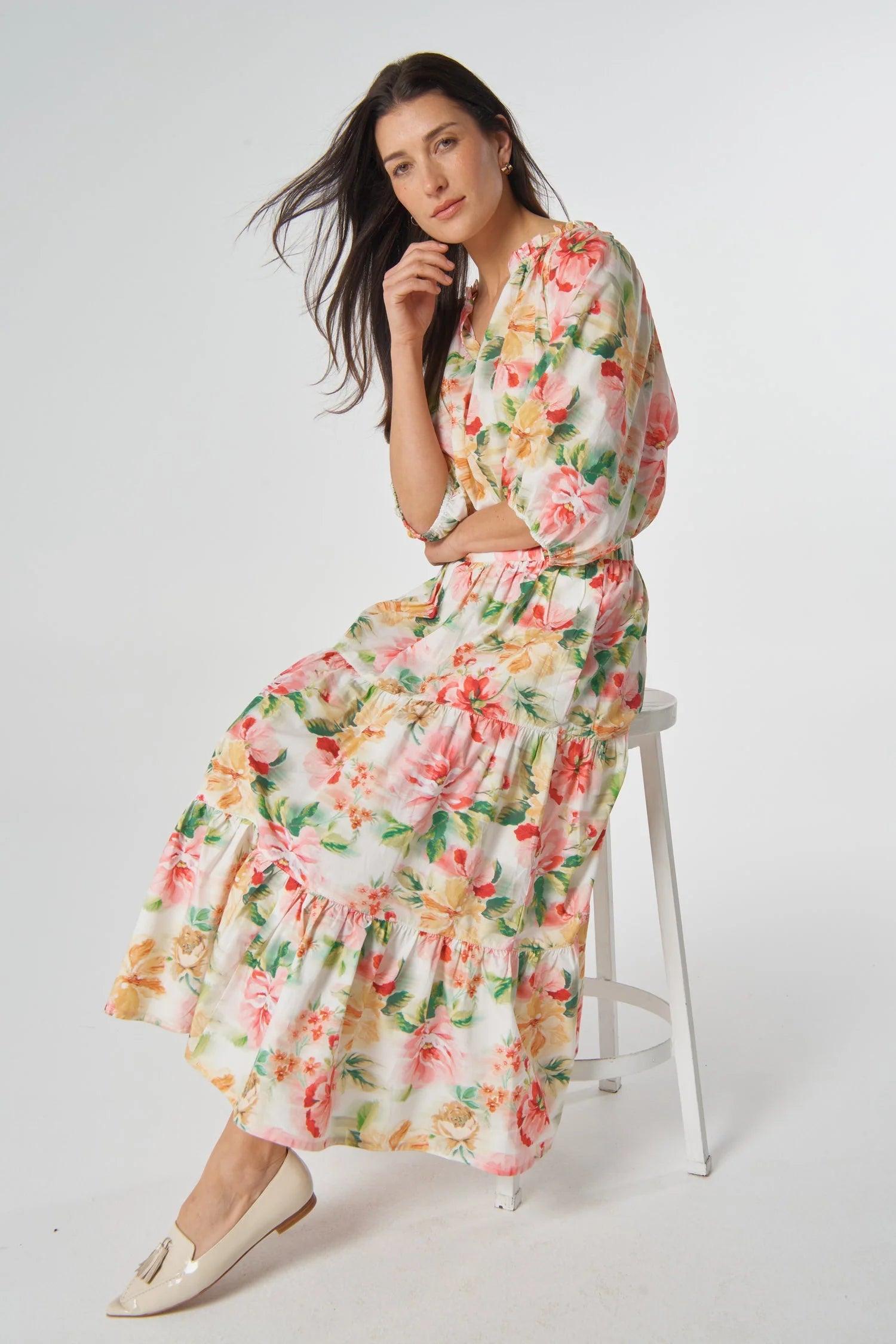 Goondiwindi Cotton Gather Cotton Blouse - Blurred Floral