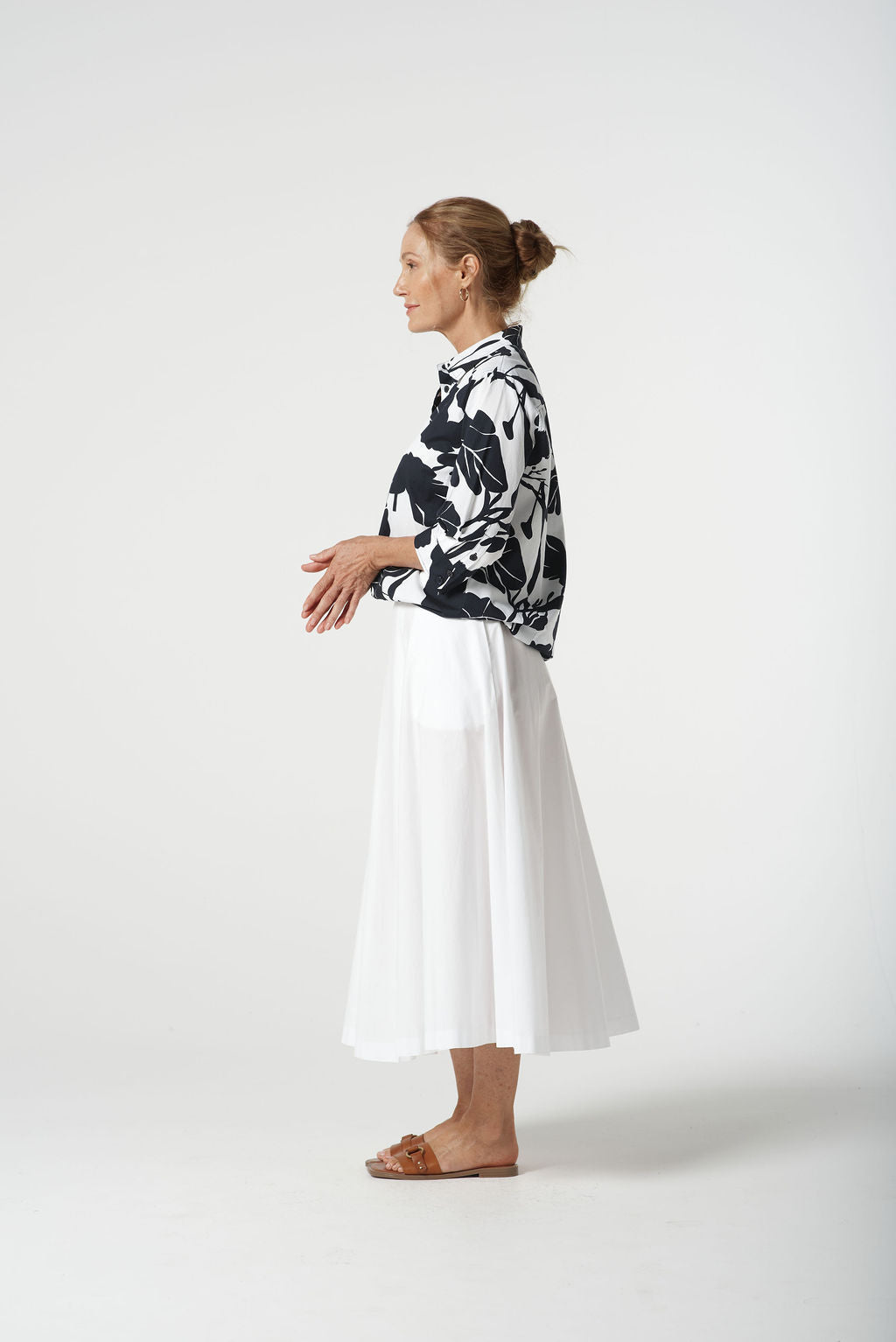 Goondiwindi Cotton Block Leaf 3/4 Sleeve Shirt - Navy/White