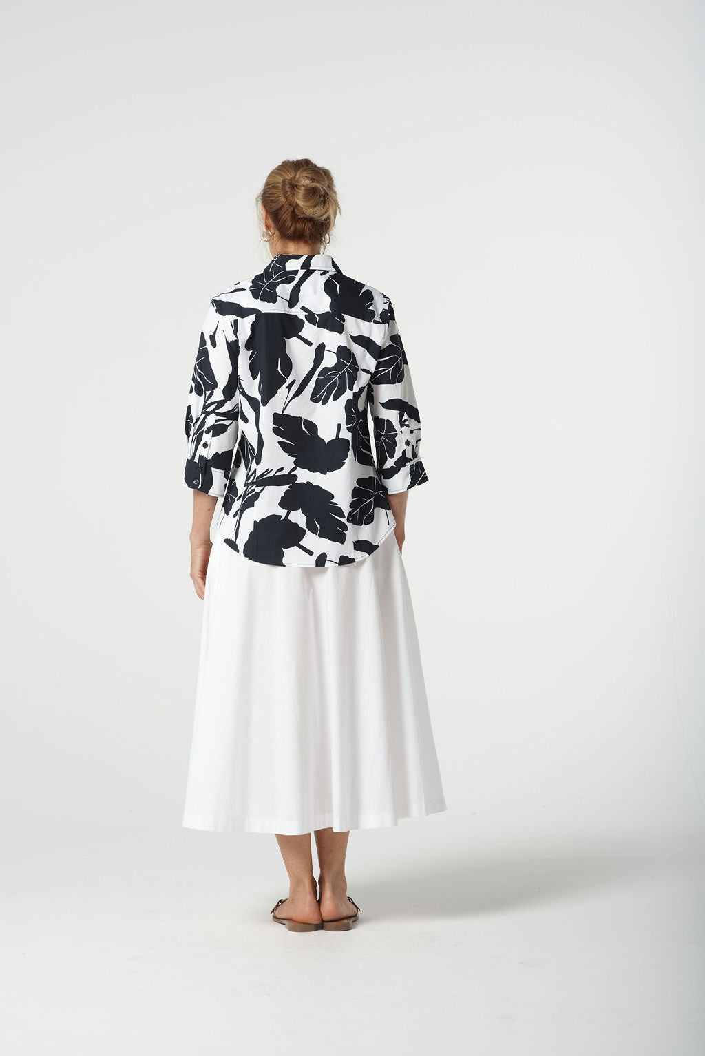 Goondiwindi Cotton Block Leaf 3/4 Sleeve Shirt - Navy/White