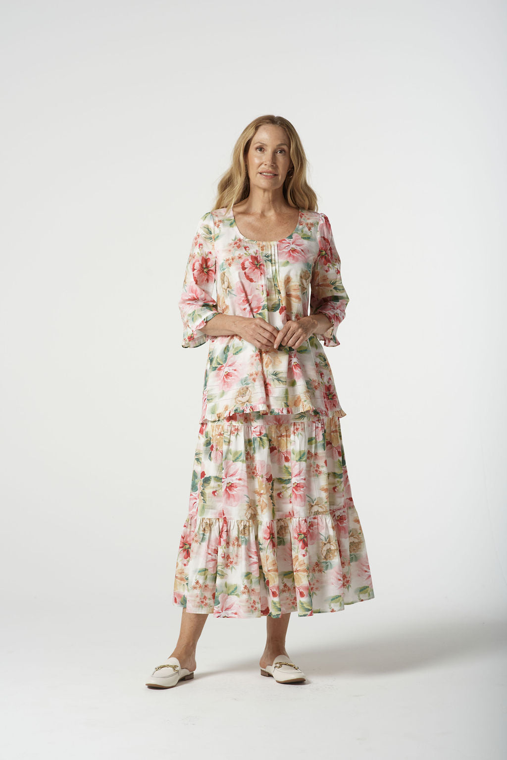 Goondiwindi Cotton Golden Cotton Trapeze Blouse - Blurred Floral
