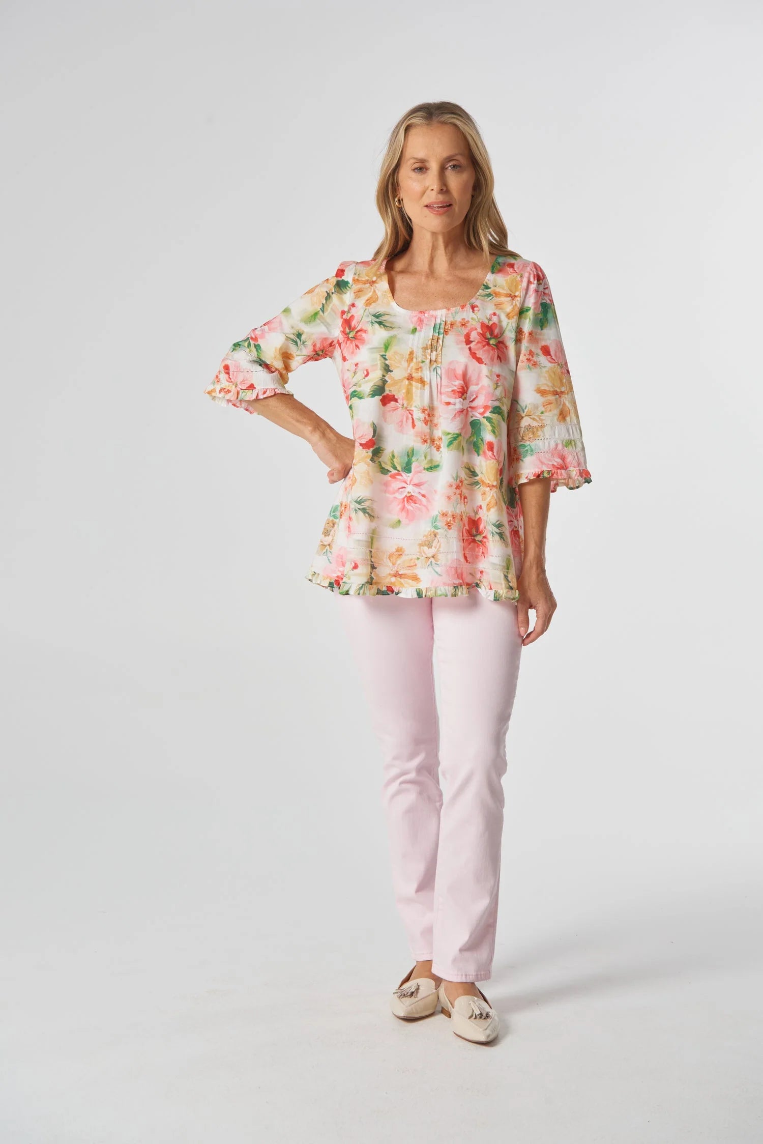 Goondiwindi Cotton Golden Cotton Trapeze Blouse - Blurred Floral