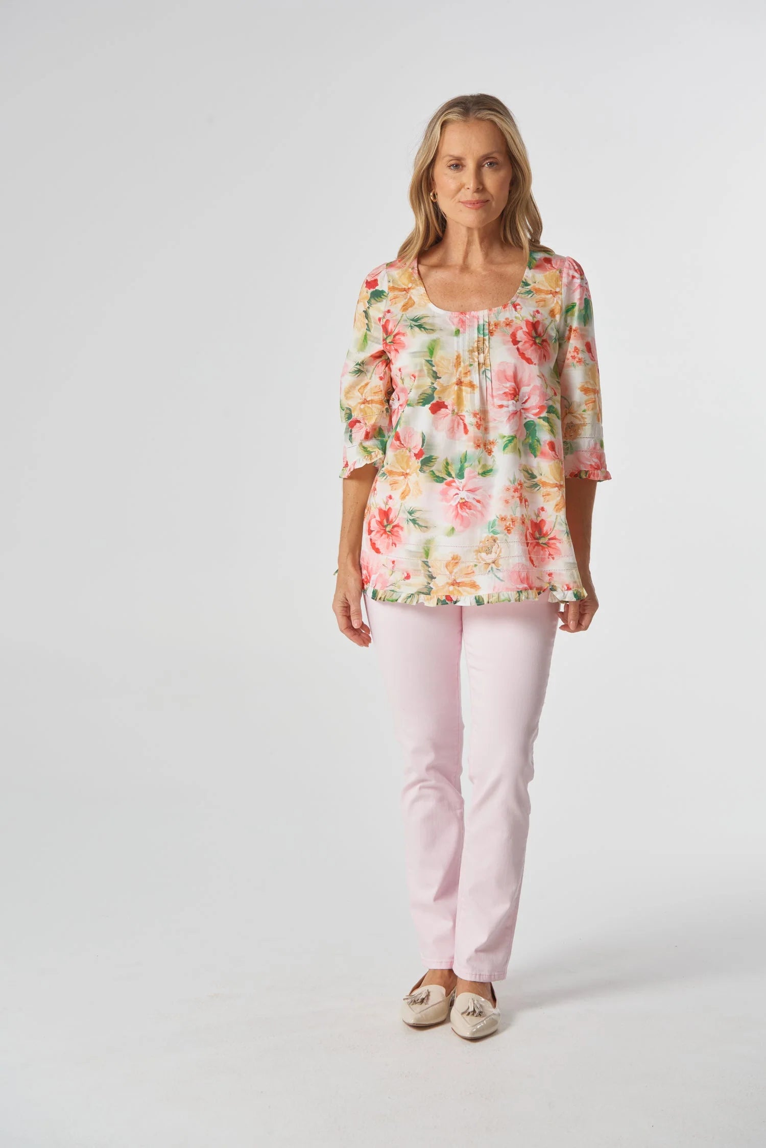 Goondiwindi Cotton Golden Cotton Trapeze Blouse - Blurred Floral