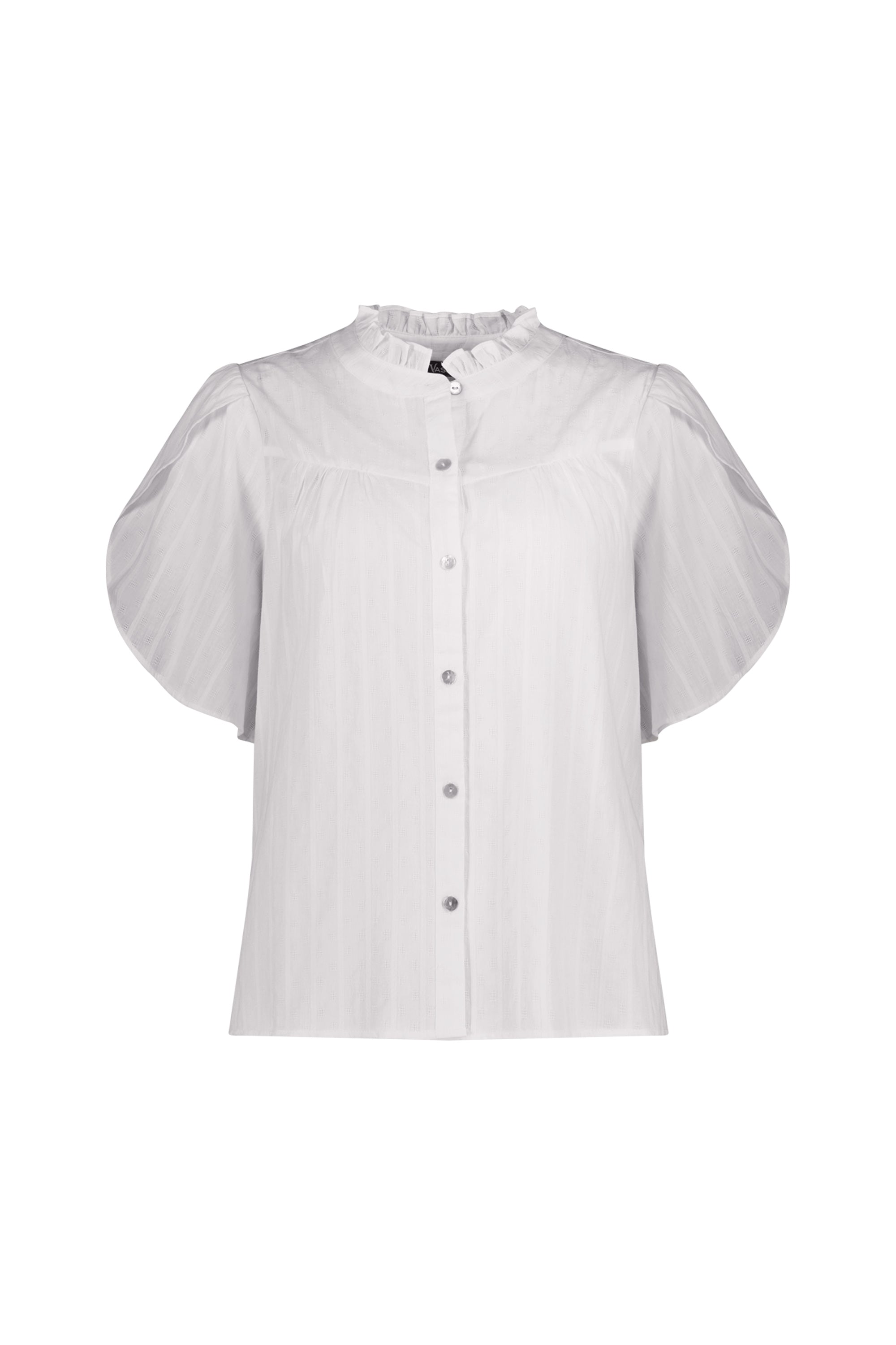 Vassalli Button Up Top with Petal Sleeve - White