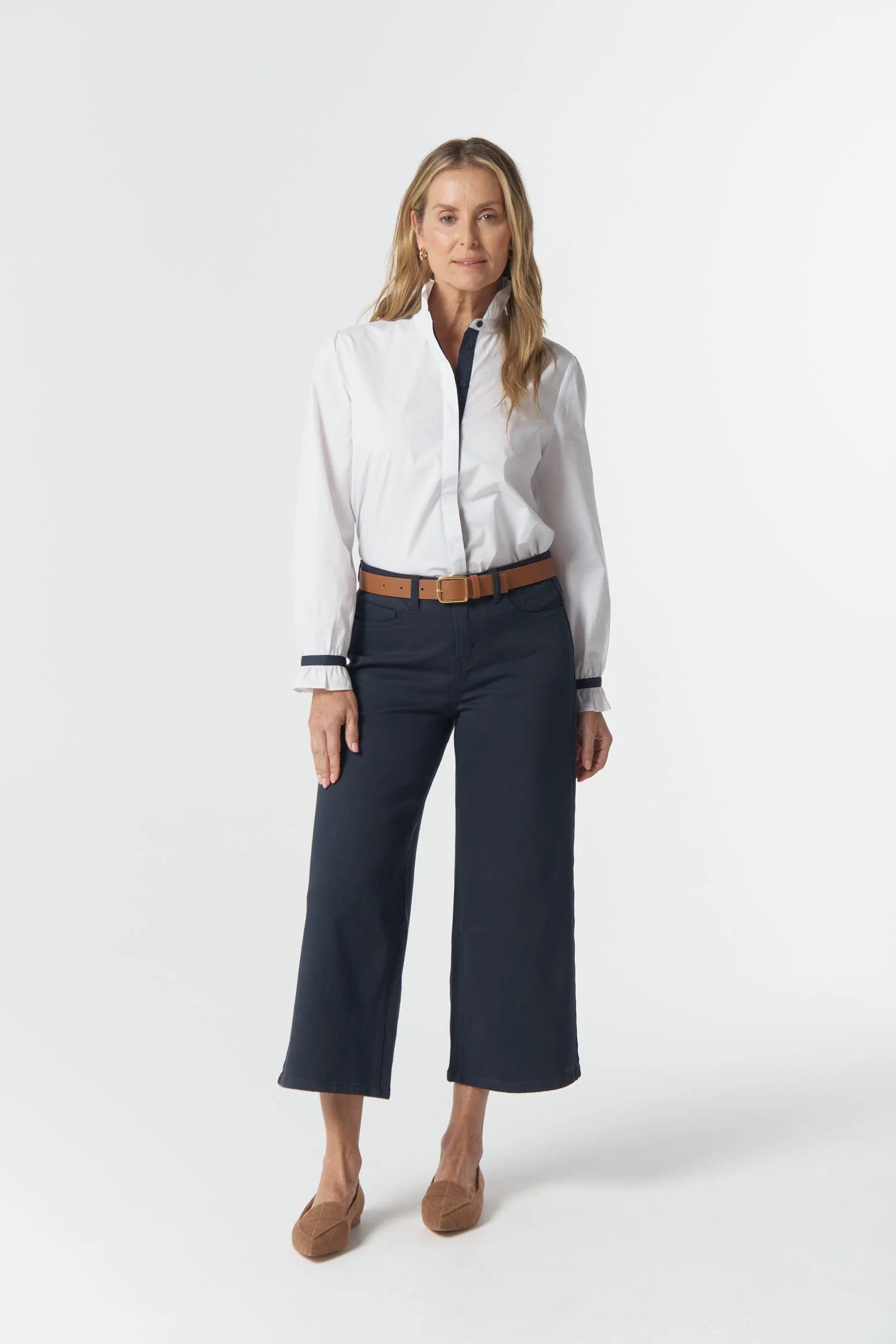 Goondiwindi Cotton Sky Frill Neck Cotton Shirt - White