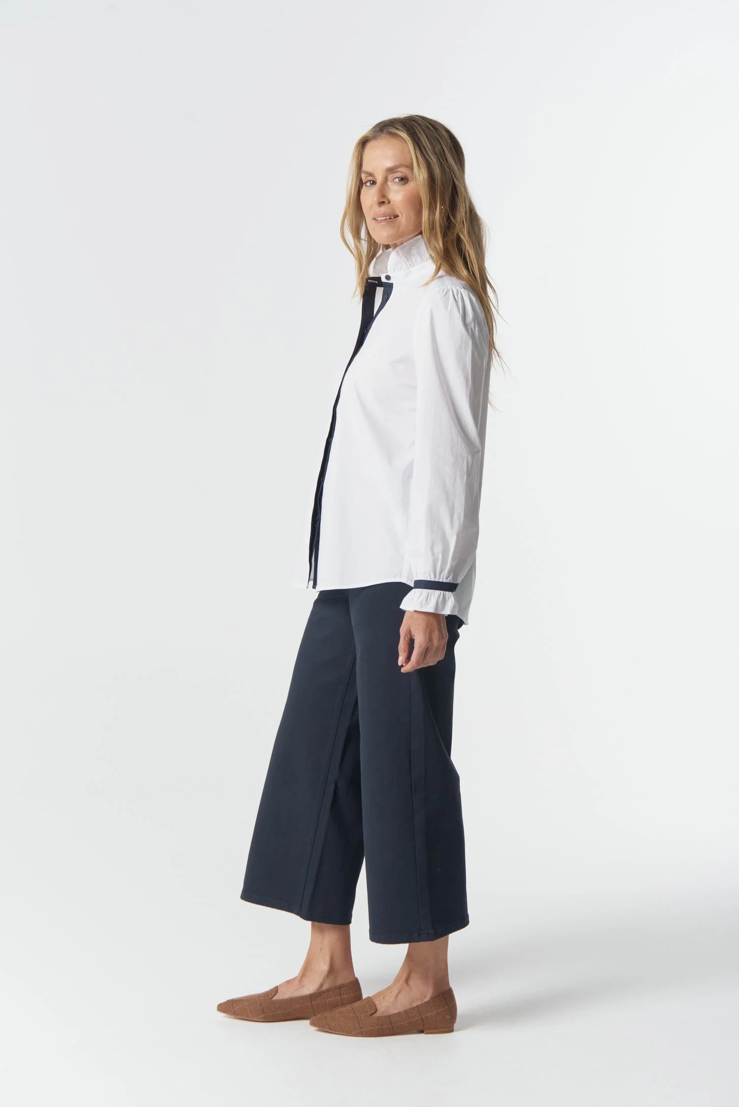 Goondiwindi Cotton Sky Frill Neck Cotton Shirt - White