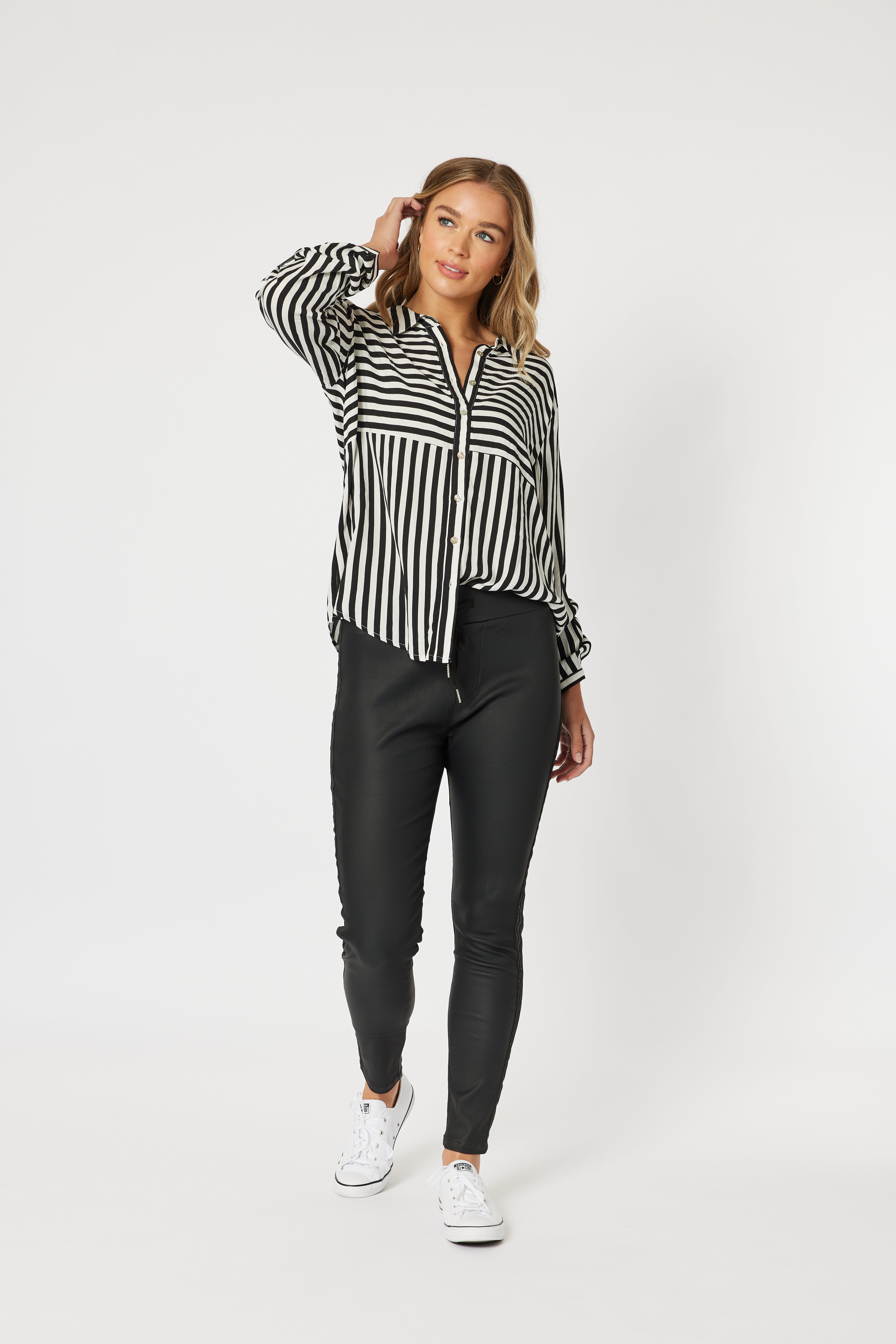 Threadz Tina Stripe Shirt - Black/White