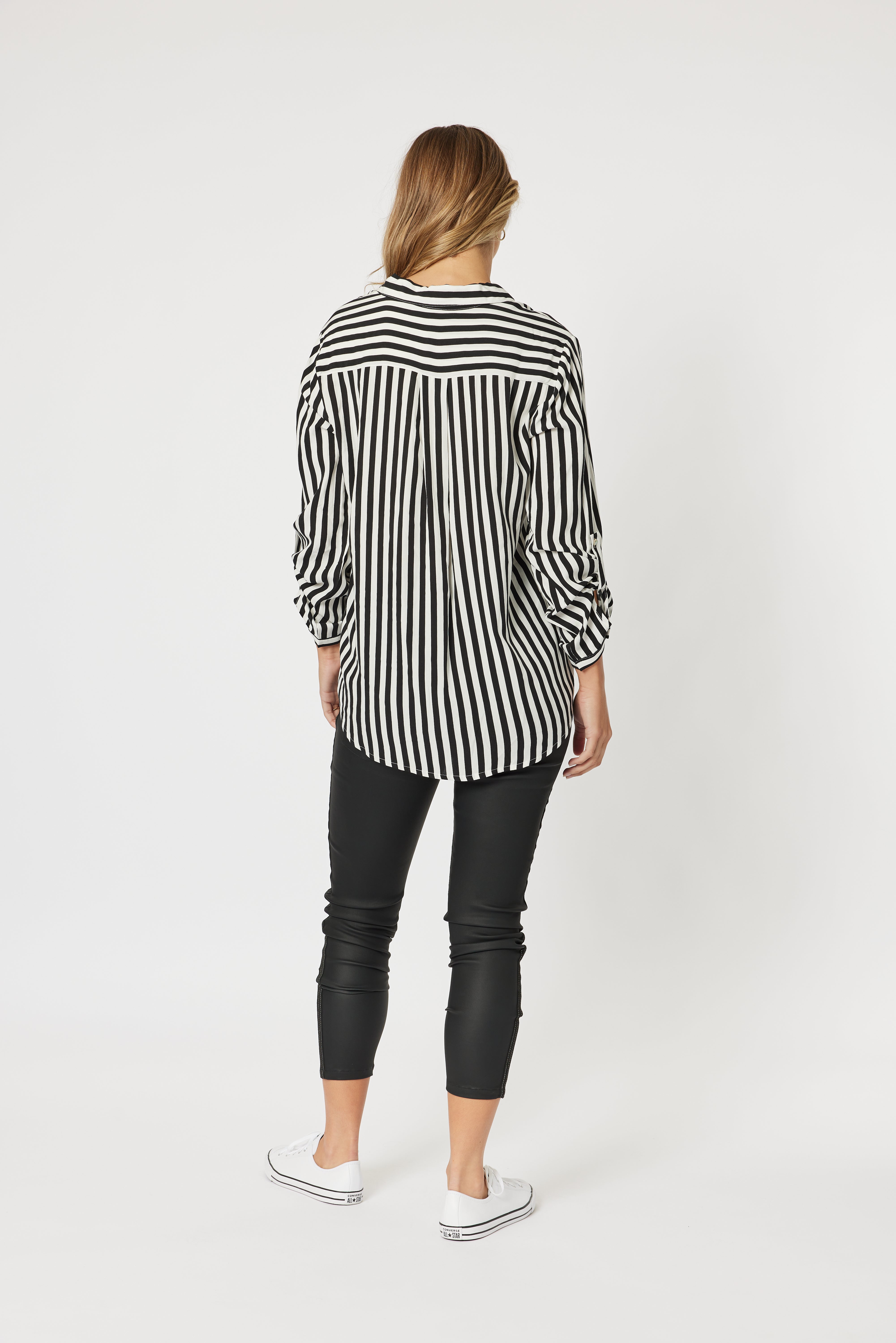 Threadz Tina Stripe Shirt - Black/White