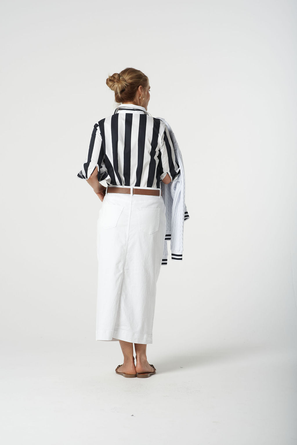 Goondiwindi Cotton 3/4 Sleeve Thick Stripe Shirt - Navy/White